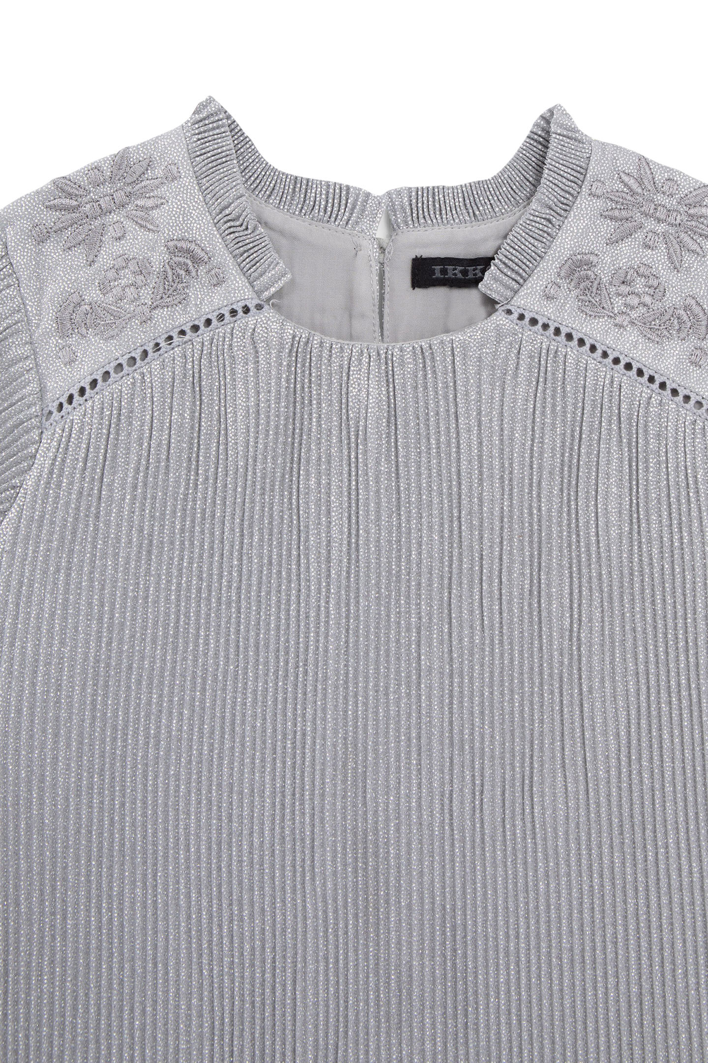SILVERY PLEATED DRESS WITH EMBROIDERED SHOULDERS 4