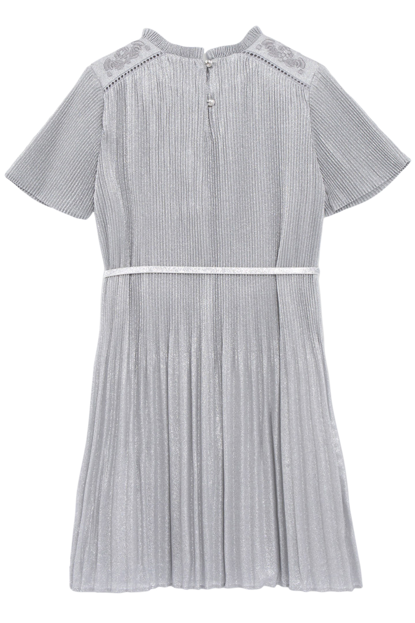 SILVERY PLEATED DRESS WITH EMBROIDERED SHOULDERS 3