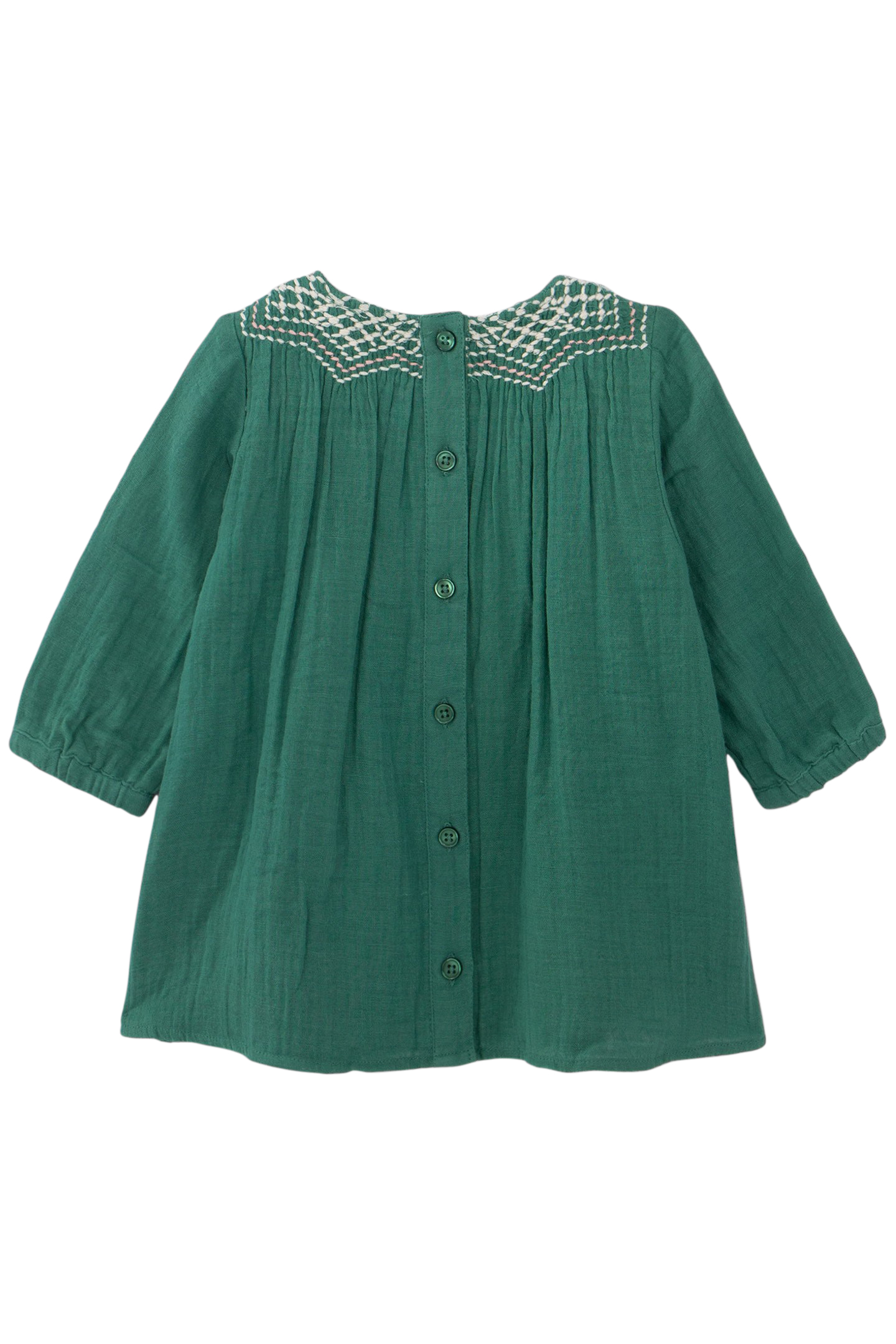 BABY GIRL GREEN DRESS WITH EMBROIDERED NECKLINE 2