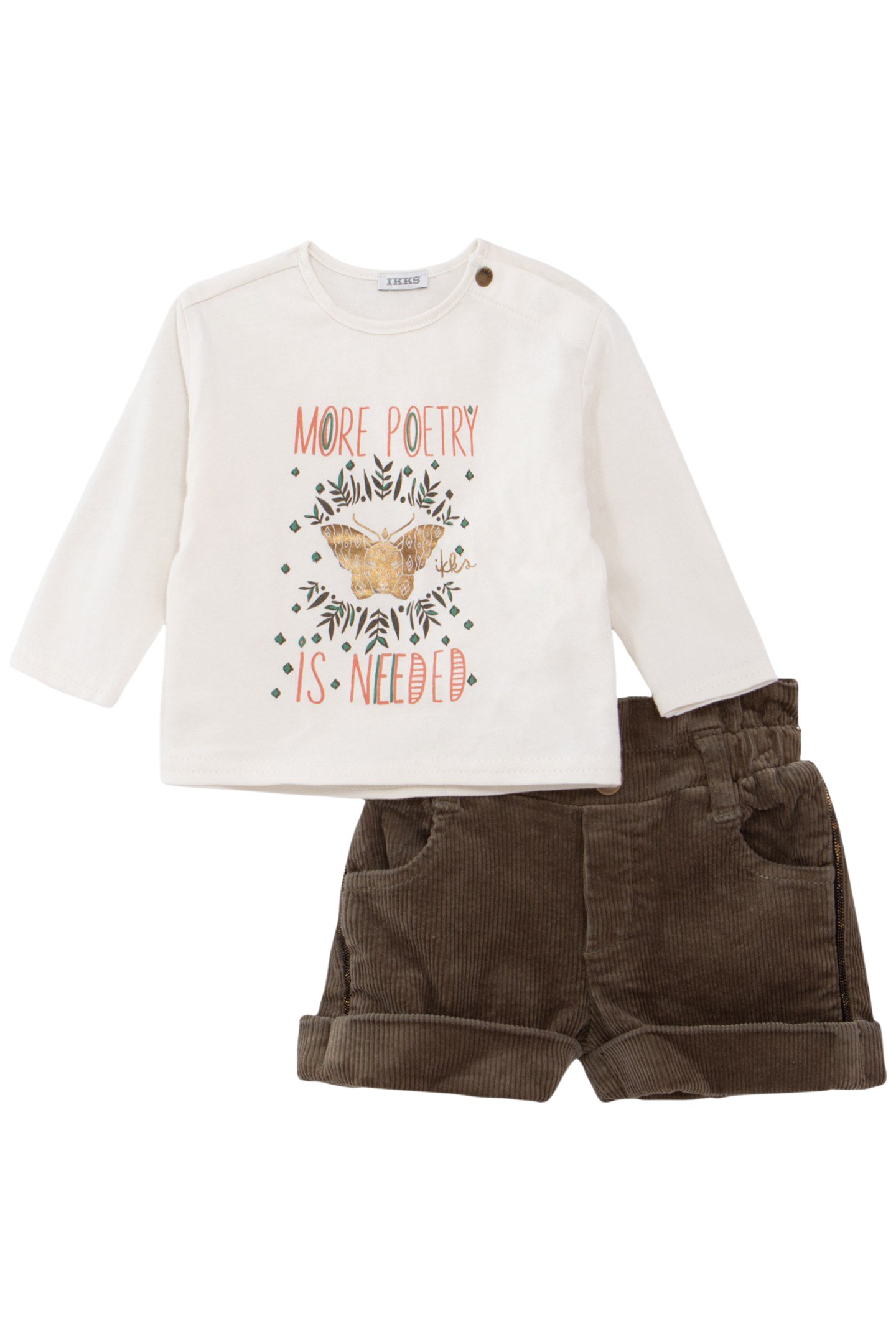 2-IN-1 BABY GIRL BUTTERFLY T-SHIRT AND KHAKI SHORTS SET 1