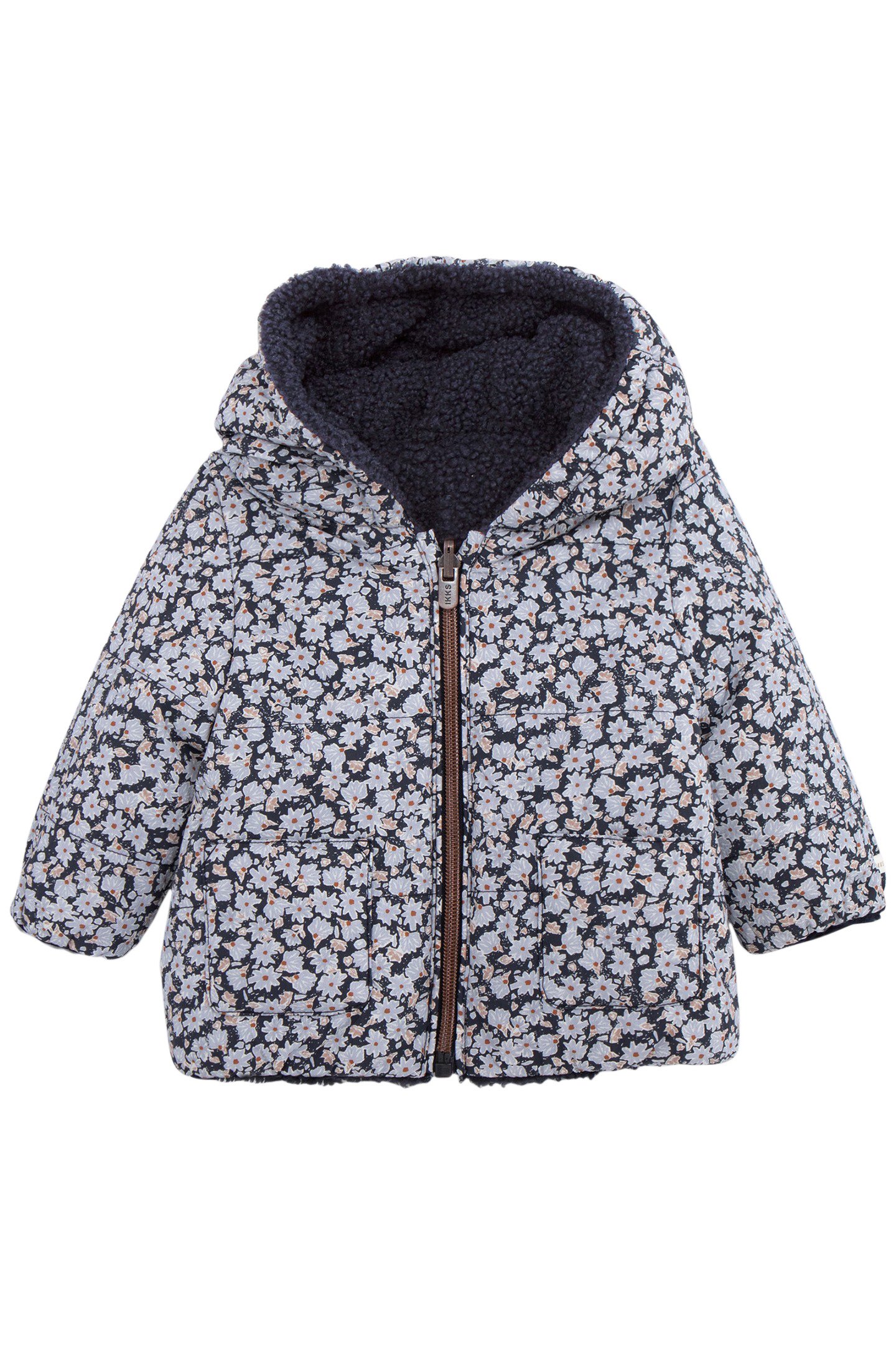 BABY GIRL'S NAVY AND FLORAL PRINT REVERSIBLE DOWN JACKET 1