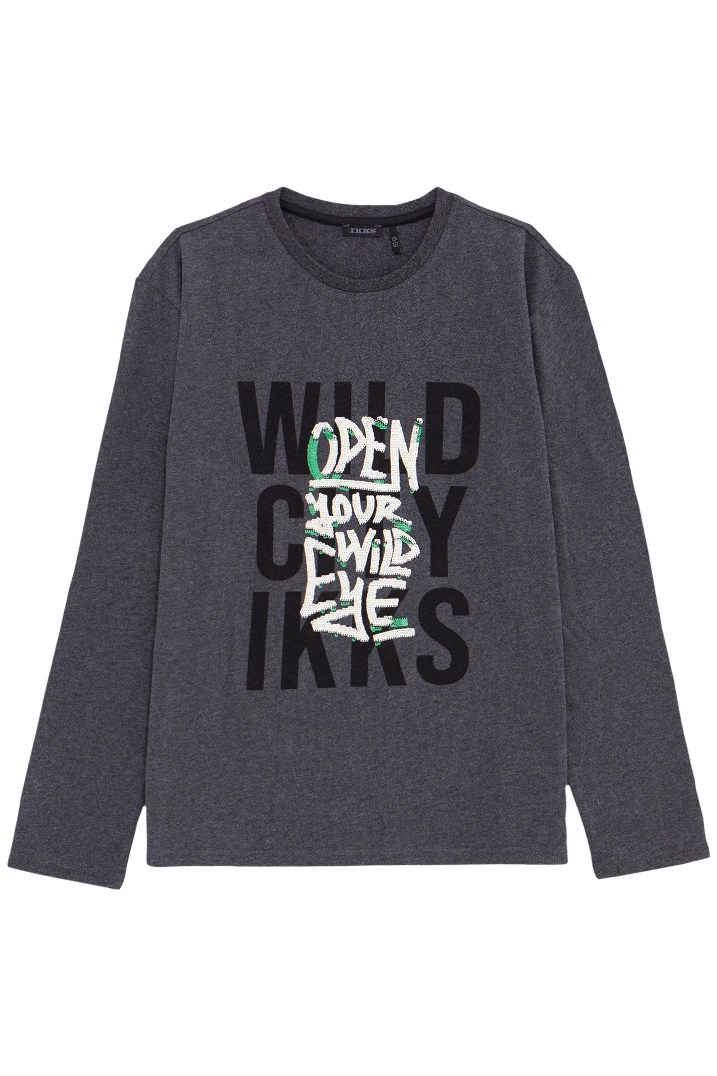 BOY'S GREY MESSAGE PRINT T-SHIRT WITH SEQUINS EMBROIDERY 1