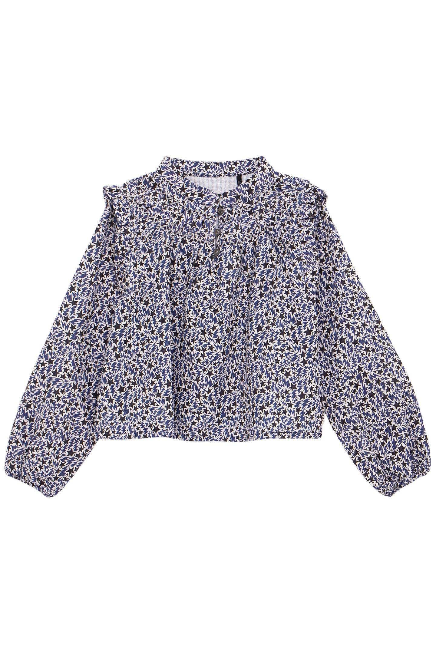 GIRL’S ECRU ORGANIC COTTON STARS-LIGHTNING PRINT BLOUSE 1