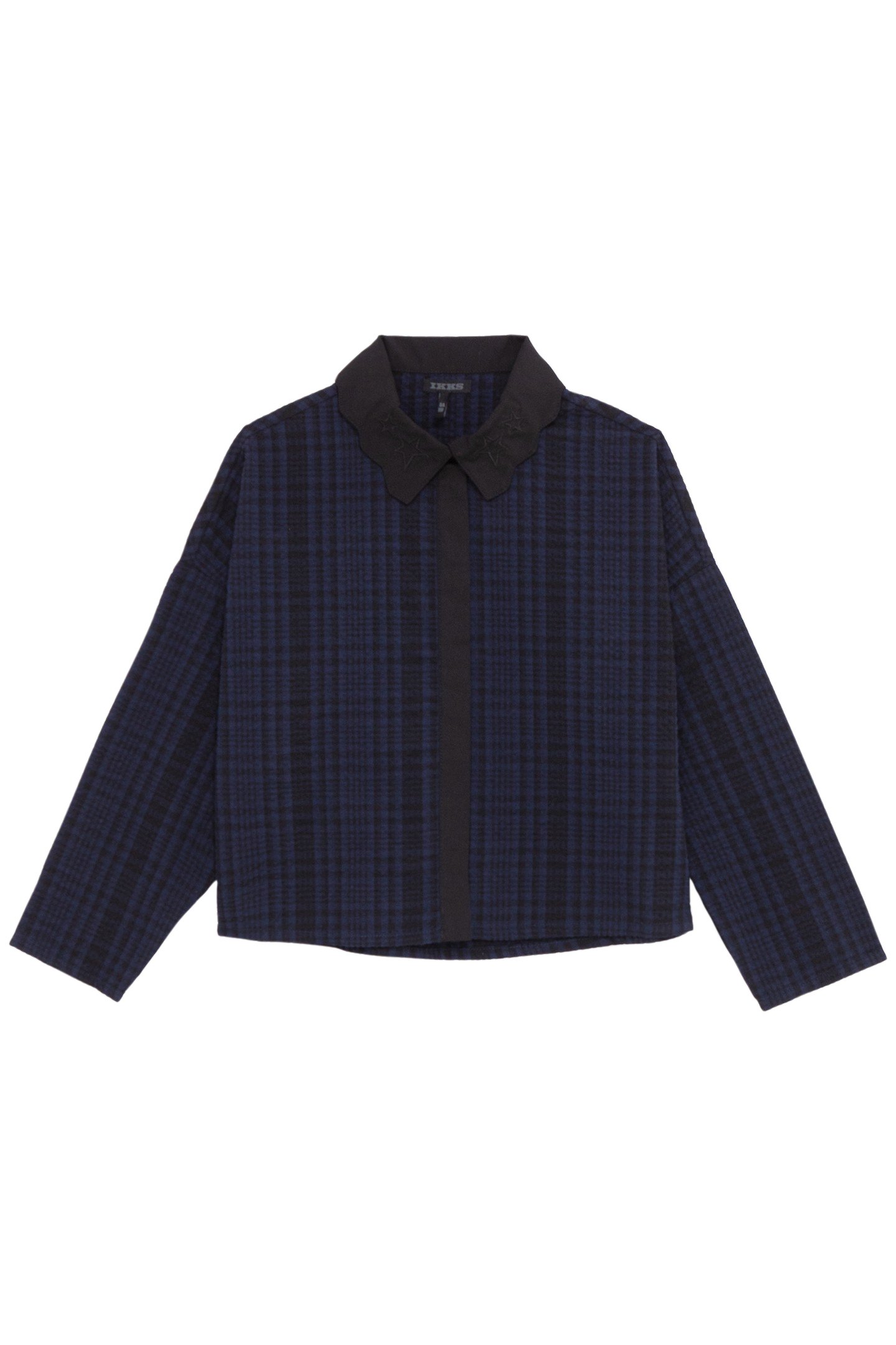 GIRL'S NAVY CHECK CROPPED SHIRT 1
