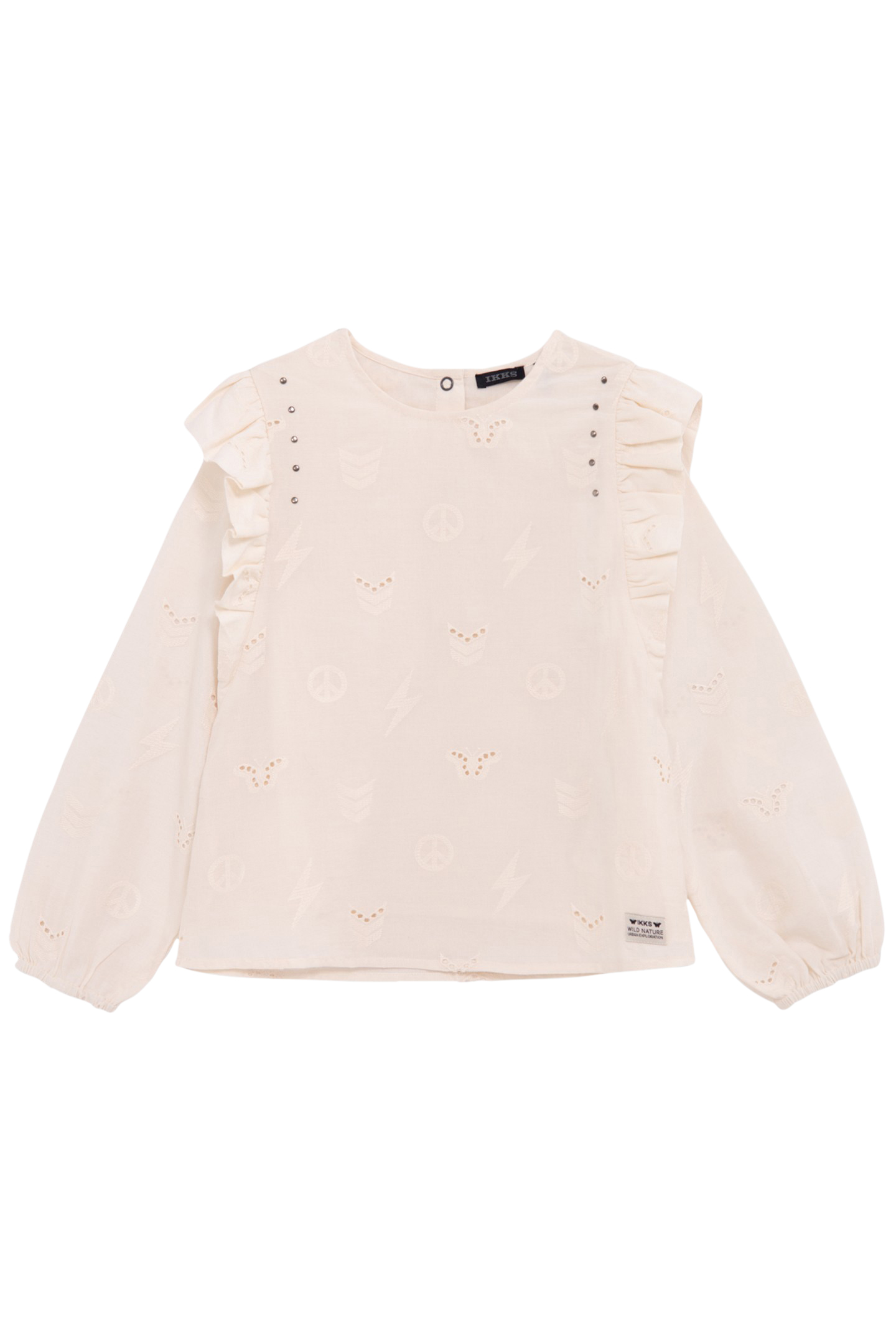 BLOUSE ECRU BRODERIE ANGLAISE MOTIFS ARMY FILLE 1