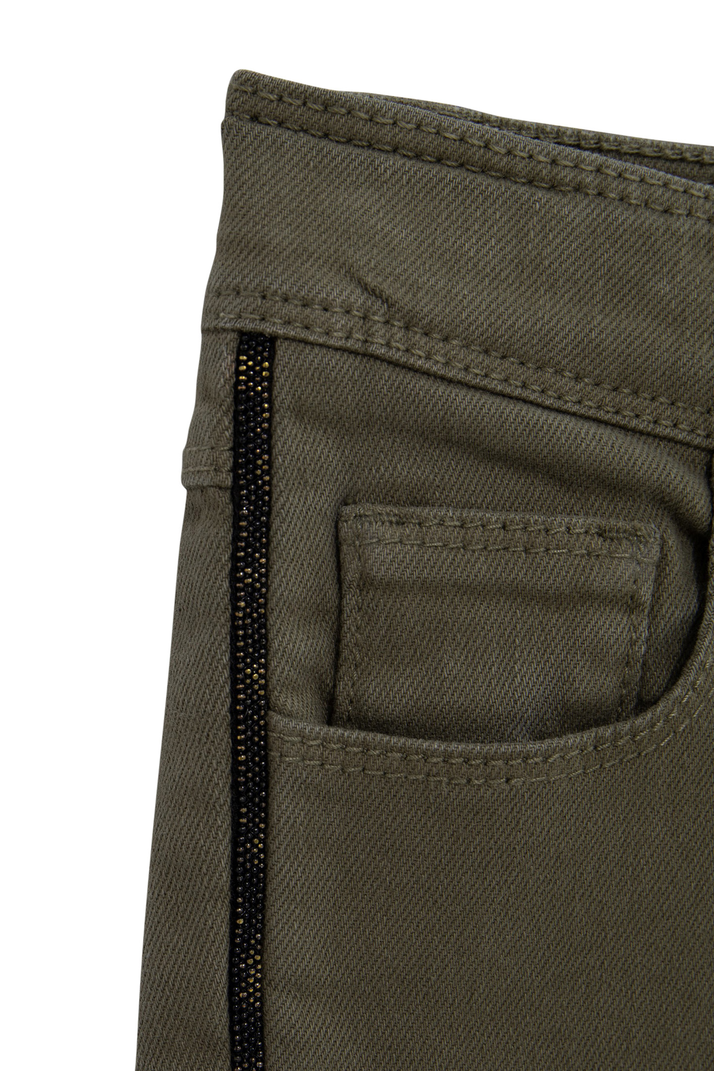 GIRL'S UPCYCLED SLIM KHAKI JEWEL-BRAIDED JEANS 5