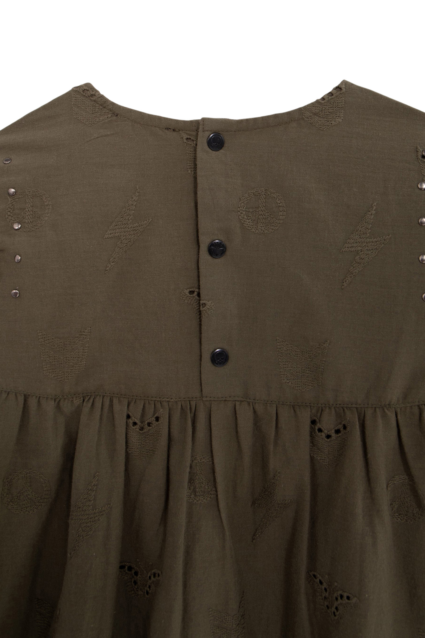 KHAKI DRESS, EMBROIDERY ANGLAISE, ARMY MOTIFS, GIRL 2