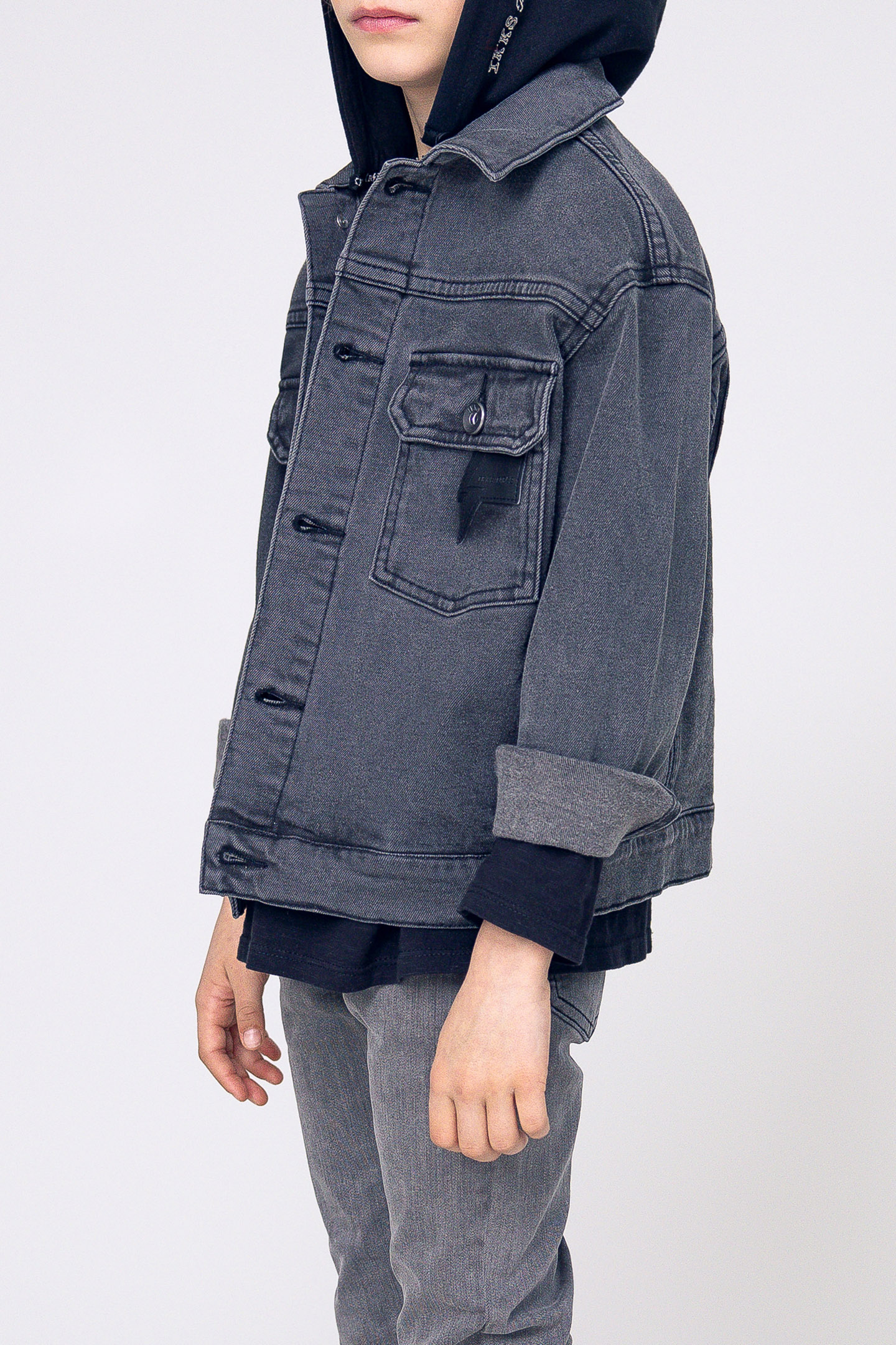 BOY'S WASHED GRAY DENIM JACKET WITH REMOVABLE HOOD 3