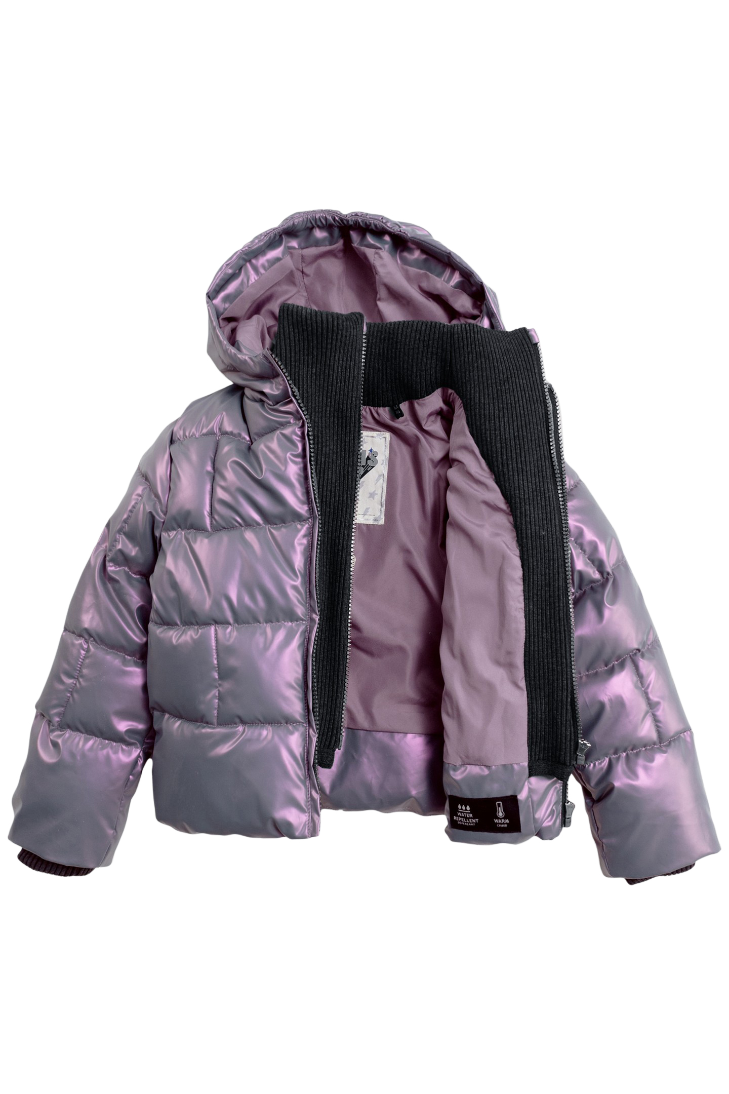 SHORT LILAC IRIDESCENT DOWN JACKET WITH GIRL'S TRIM 3