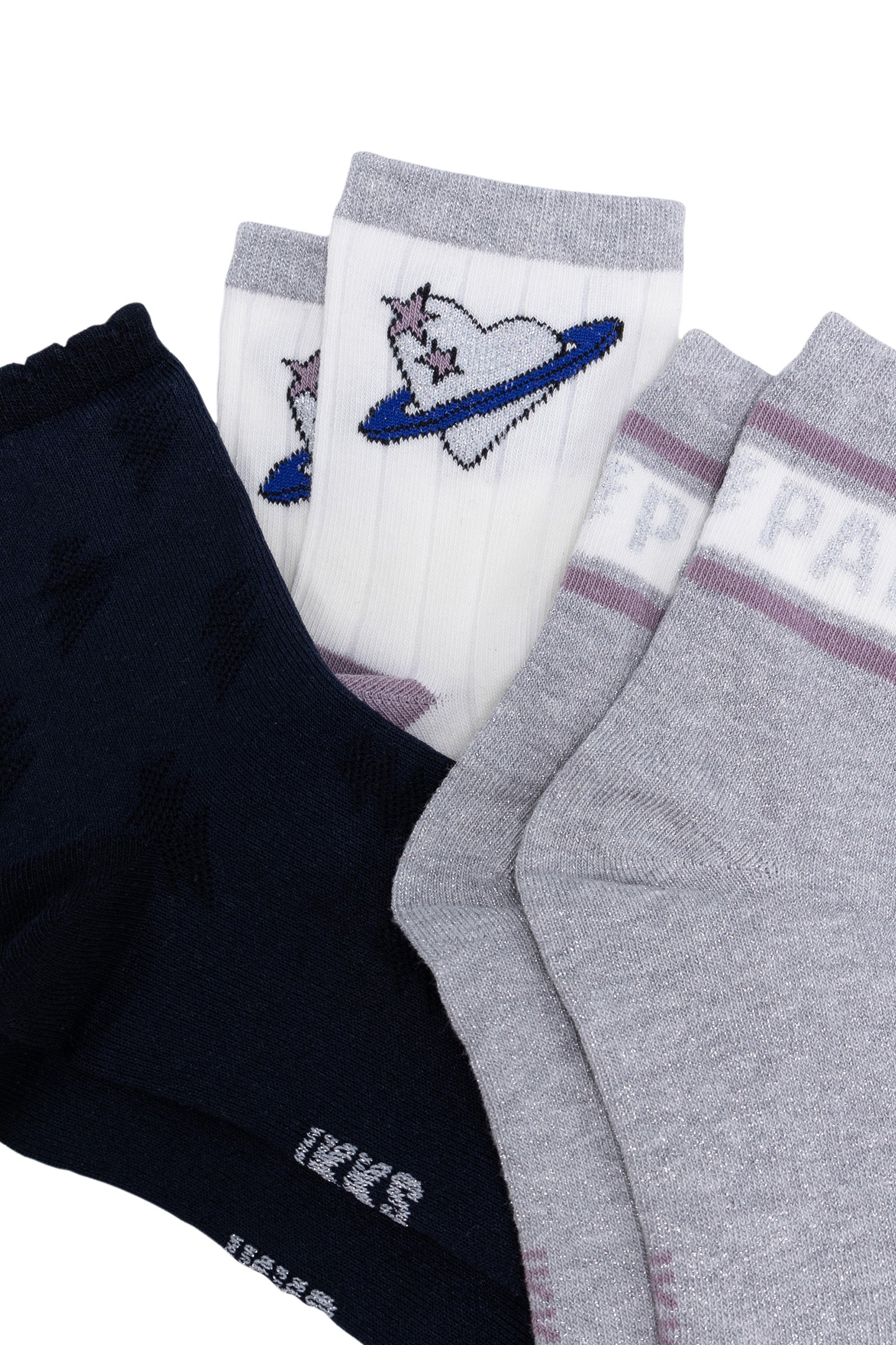 GIRL'S NAVY, ECRU AND SILVER SOCKS 6