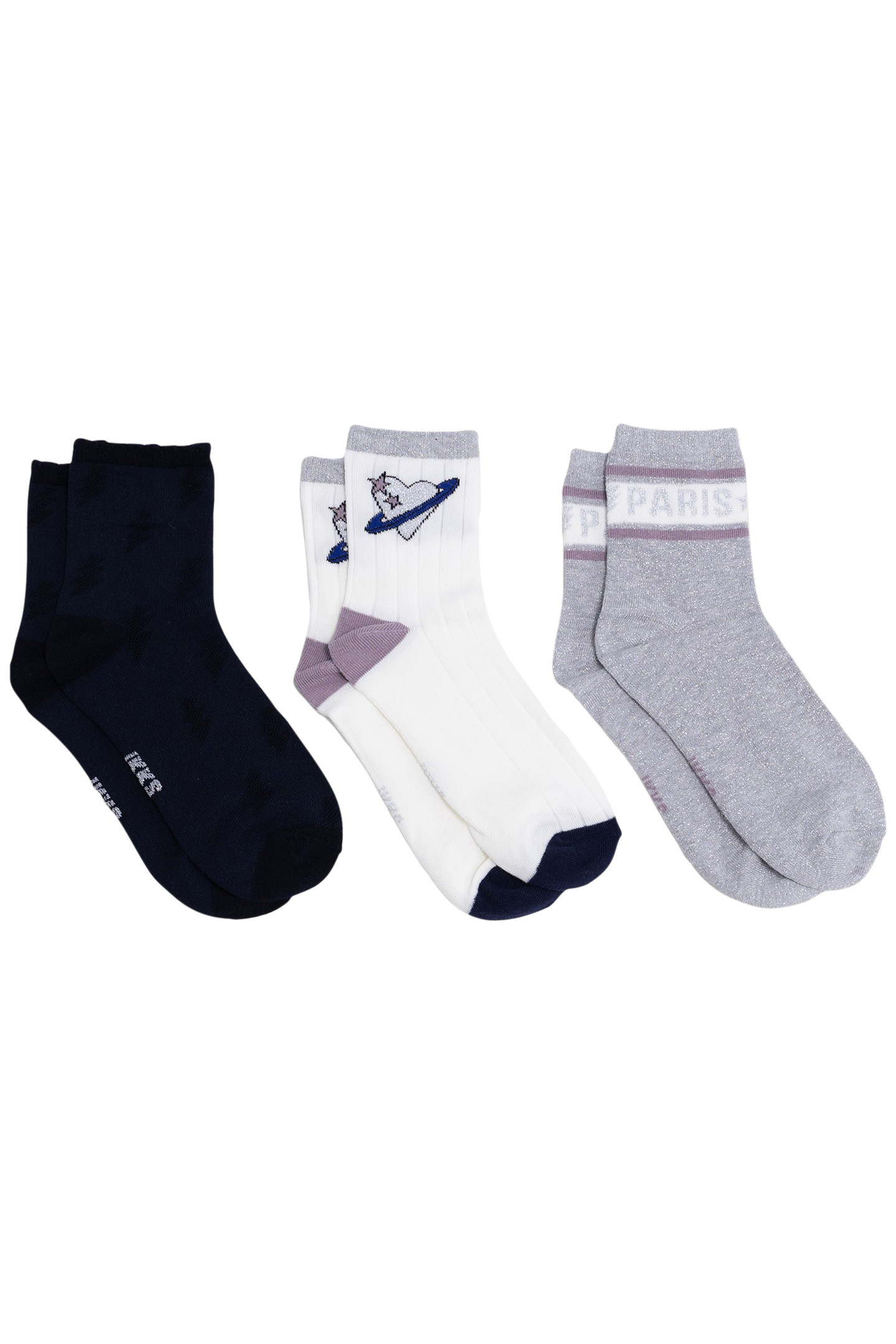 GIRL'S NAVY, ECRU AND SILVER SOCKS 2