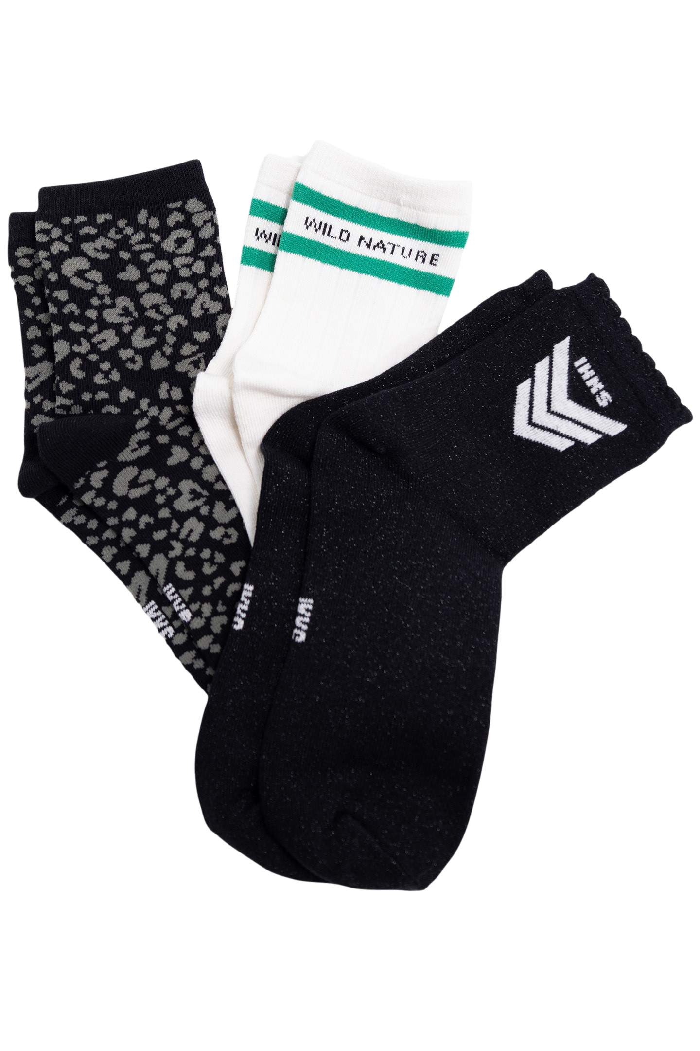 GIRL'S BLACK GLITTER, ECRU AND LEOPARD SOCKS 3