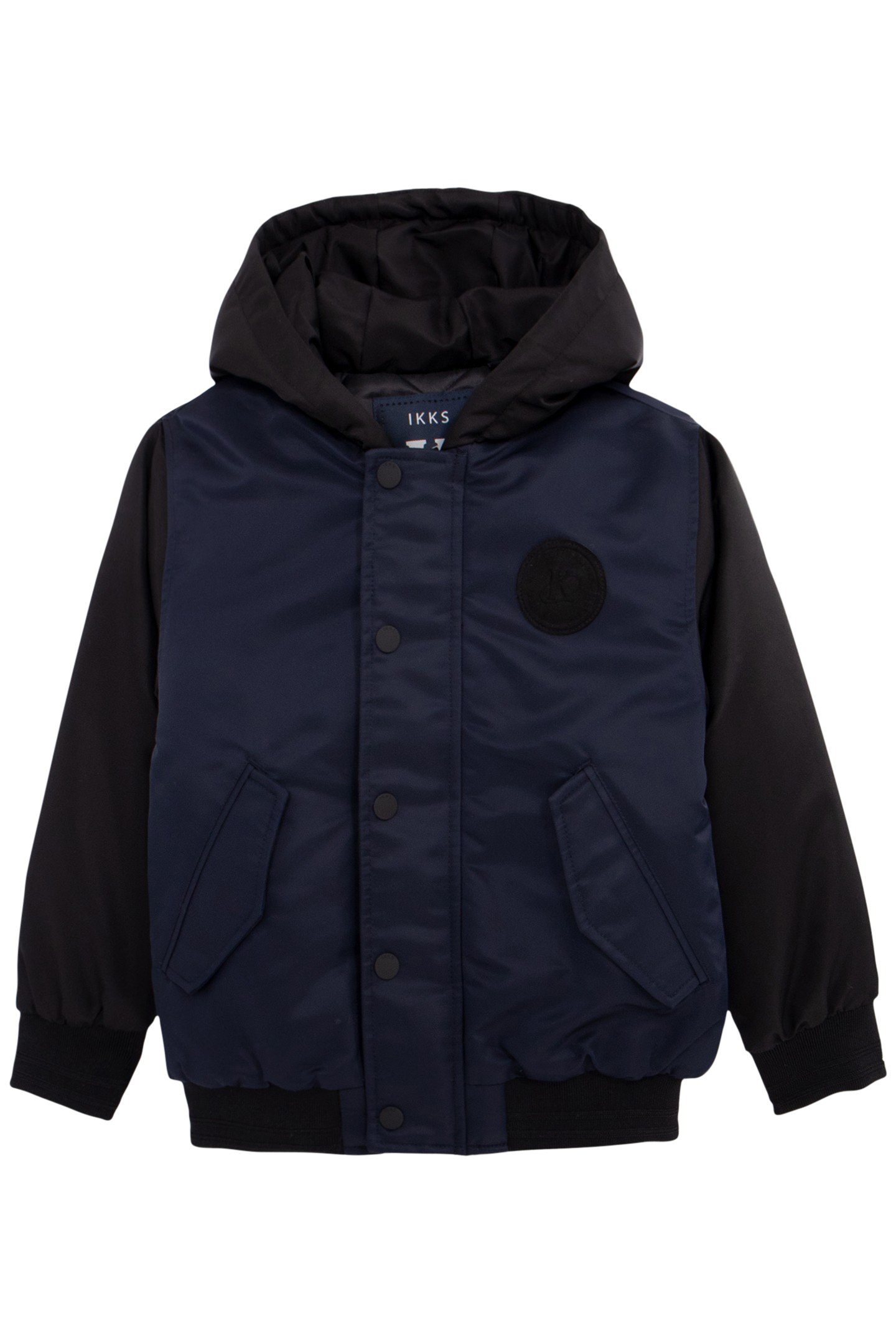 BOYS' NAVY HOODED JACKET WITH BLACK SLEEVES by IKKS