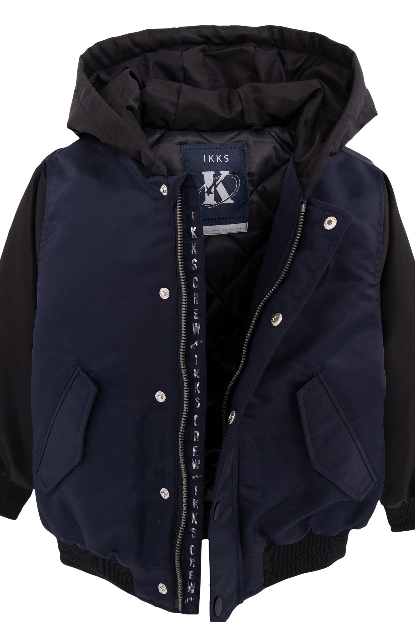 BOYS' NAVY HOODED JACKET WITH BLACK SLEEVES 4
