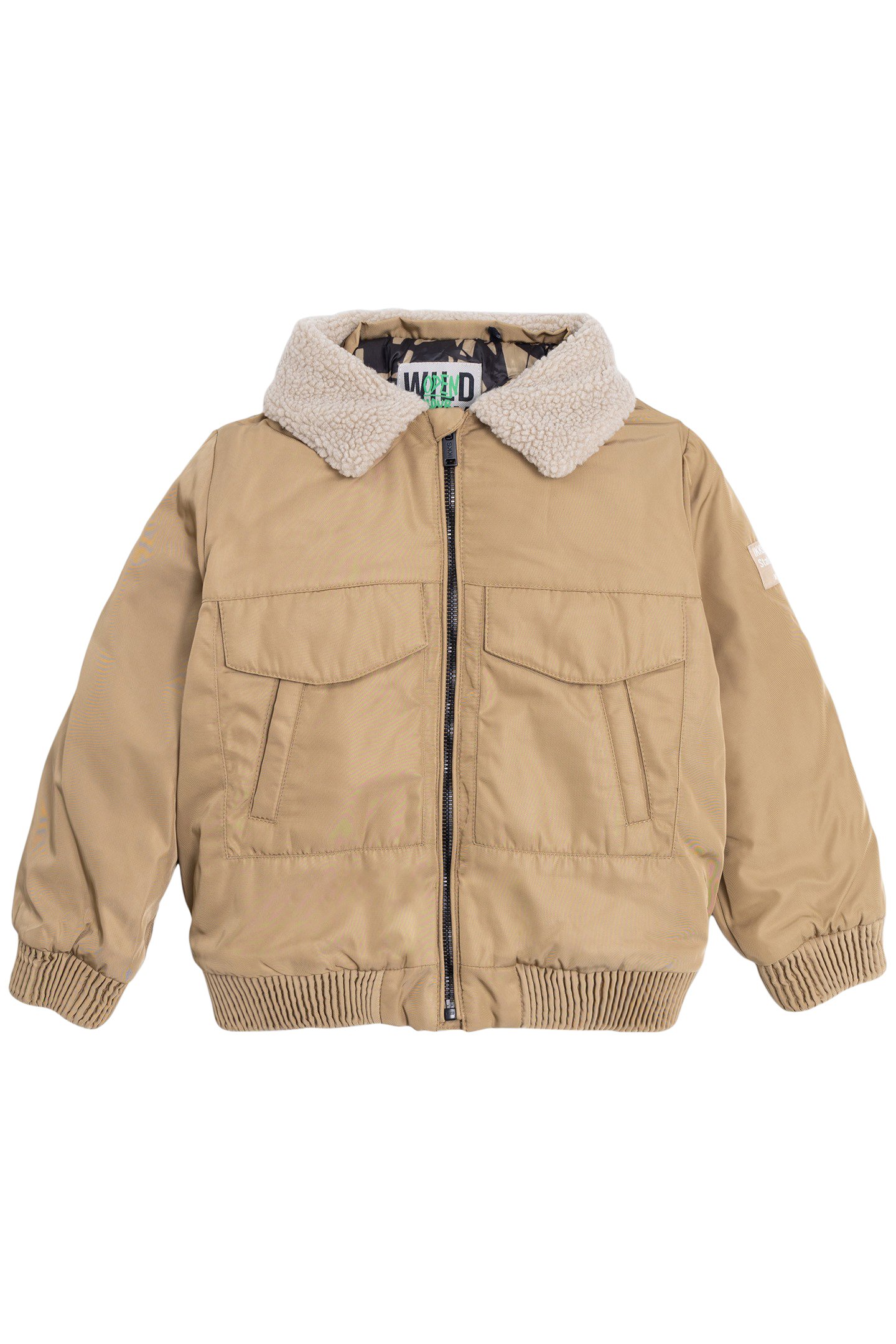 CAMEL BOMBER WITH FUR COLLAR AND DETACHABLE HOOD FOR BOYS 1