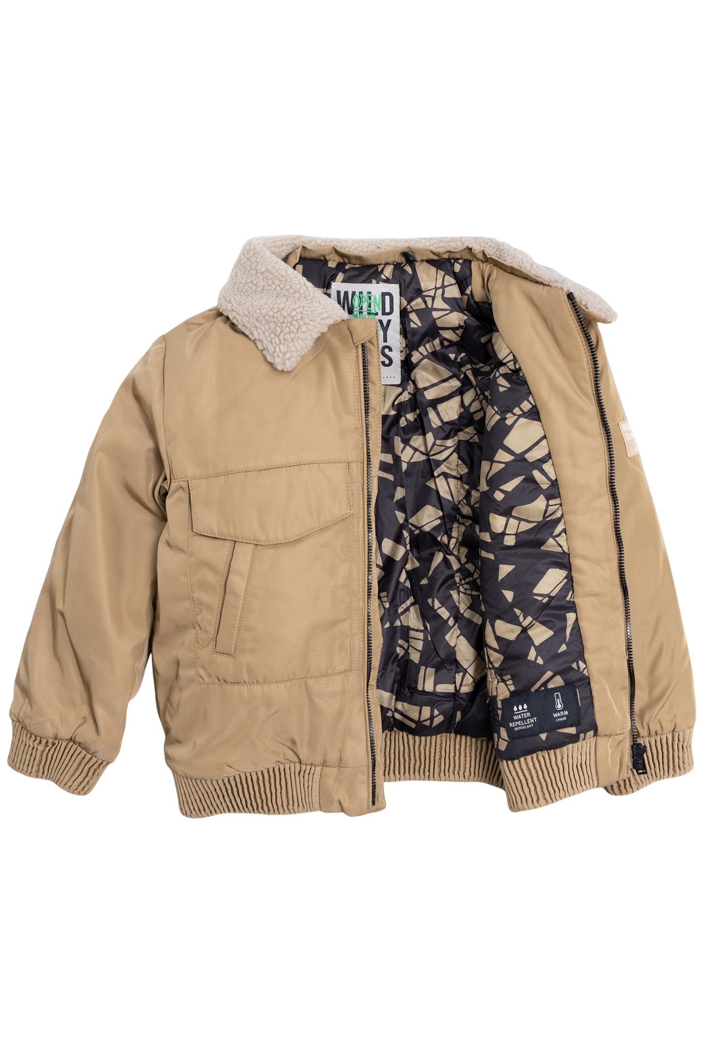 CAMEL BOMBER WITH FUR COLLAR AND DETACHABLE HOOD FOR BOYS 4