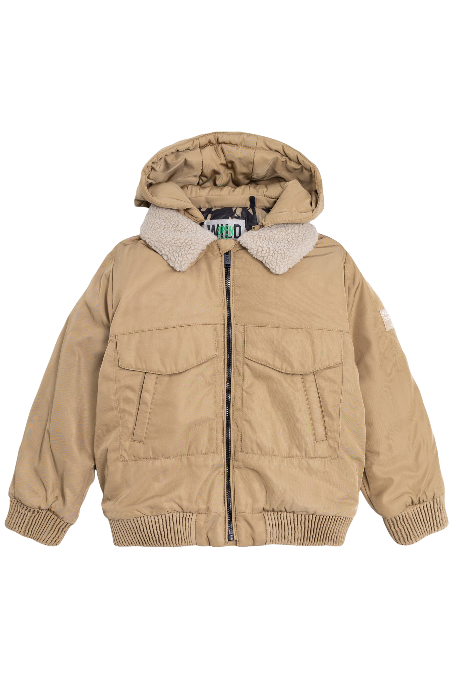 CAMEL BOMBER WITH FUR COLLAR AND DETACHABLE HOOD FOR BOYS 3