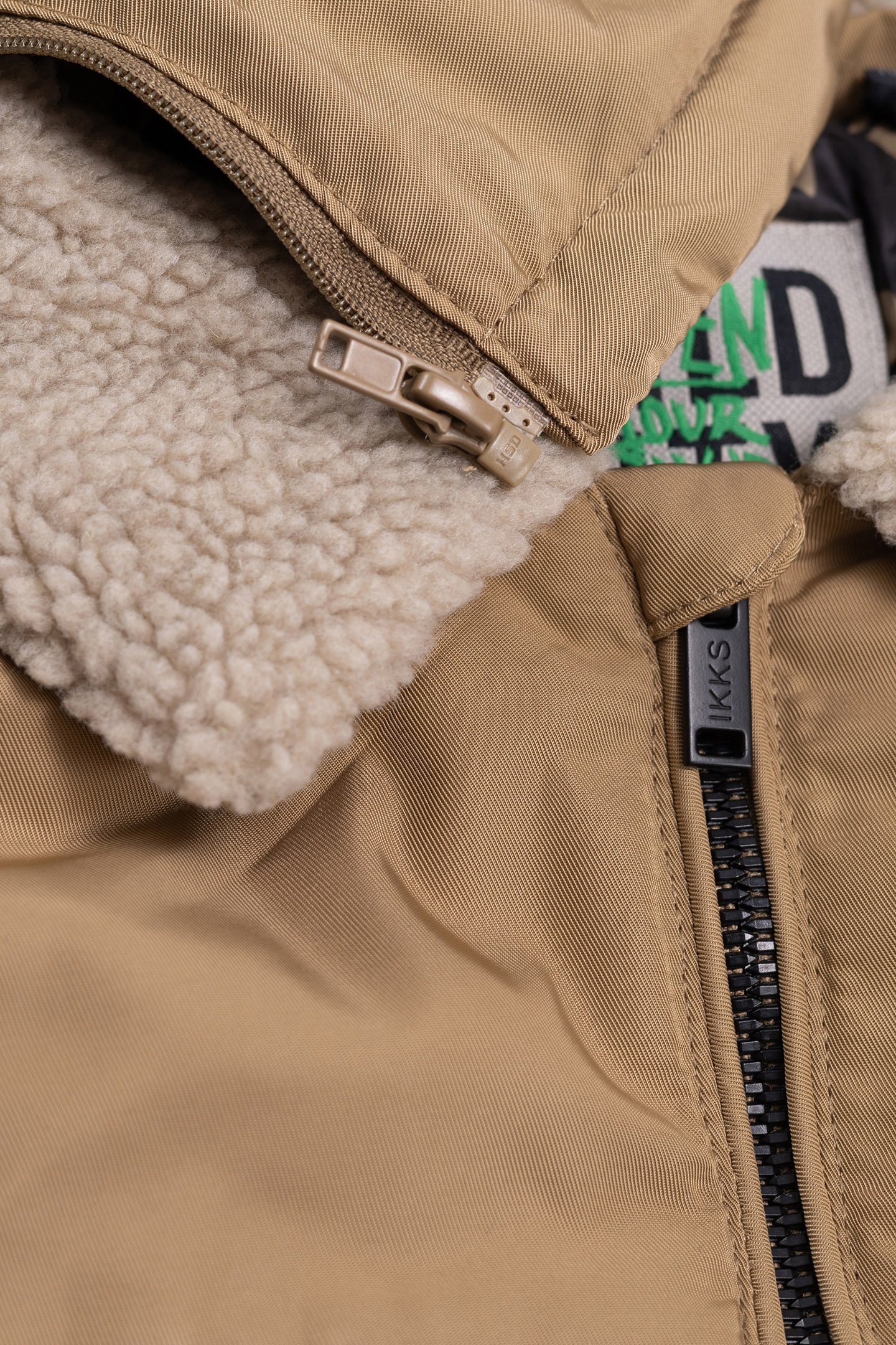 CAMEL BOMBER WITH FUR COLLAR AND DETACHABLE HOOD FOR BOYS 7