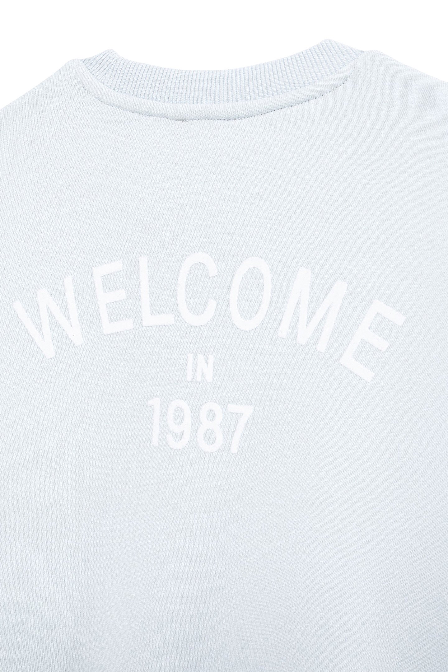 BLUE SWEATSHIRT WITH FLOCKED MESSAGE ON GIRL'S BACK 4