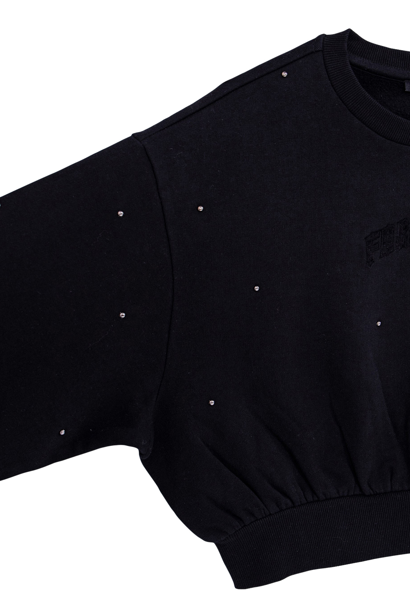 GIRL'S BLACK STUDDED SWEATSHIRT WITH FLOCKED SLOGAN 5