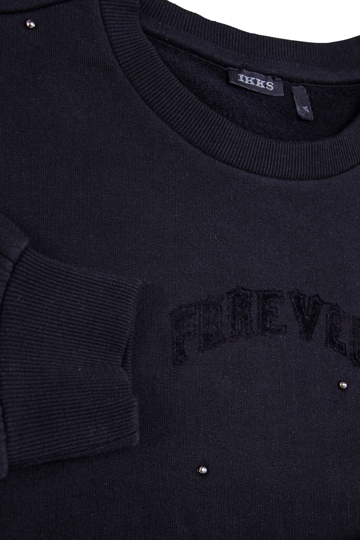 GIRL'S BLACK STUDDED SWEATSHIRT WITH FLOCKED SLOGAN 7