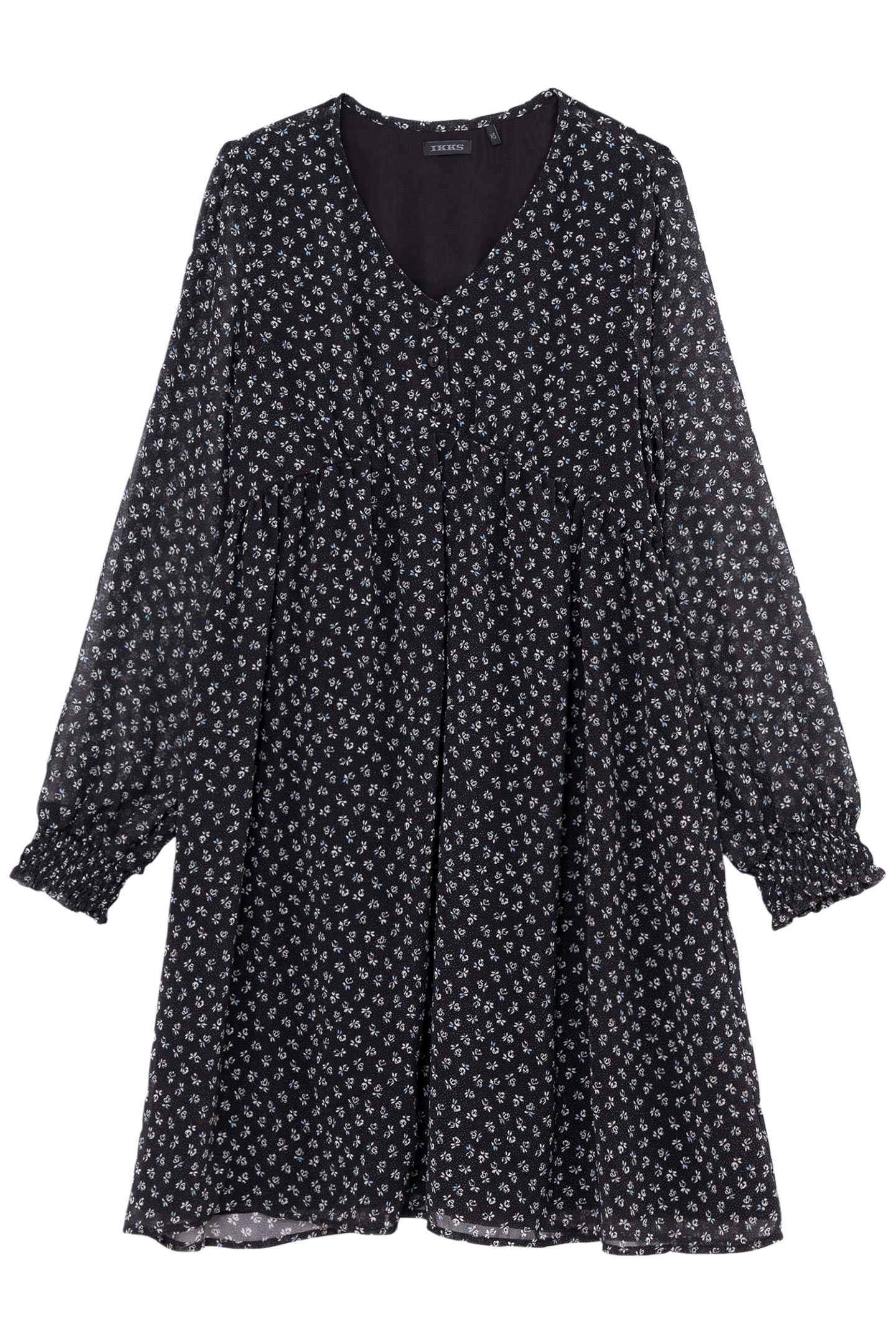 GIRL'S BLACK FLORAL-PRINT MICRO-POIS DRESS 1