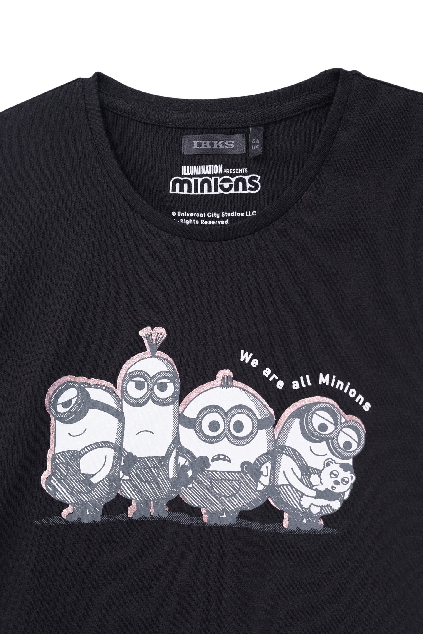 GIRL'S BLACK ORGANIC COTTON MINIONS FOIL PRINT T-SHIRT 3