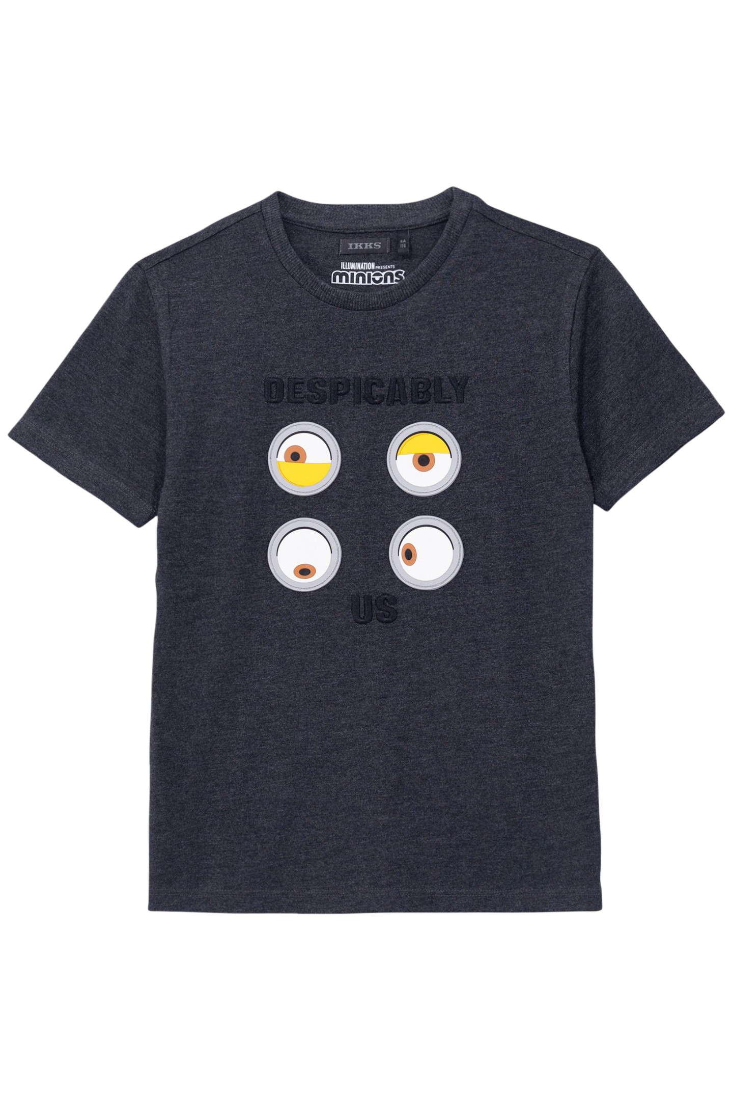 GREY ORGANIC COTTON T-SHIRT WITH 4 MINIONS BOY EYE BADGES 1