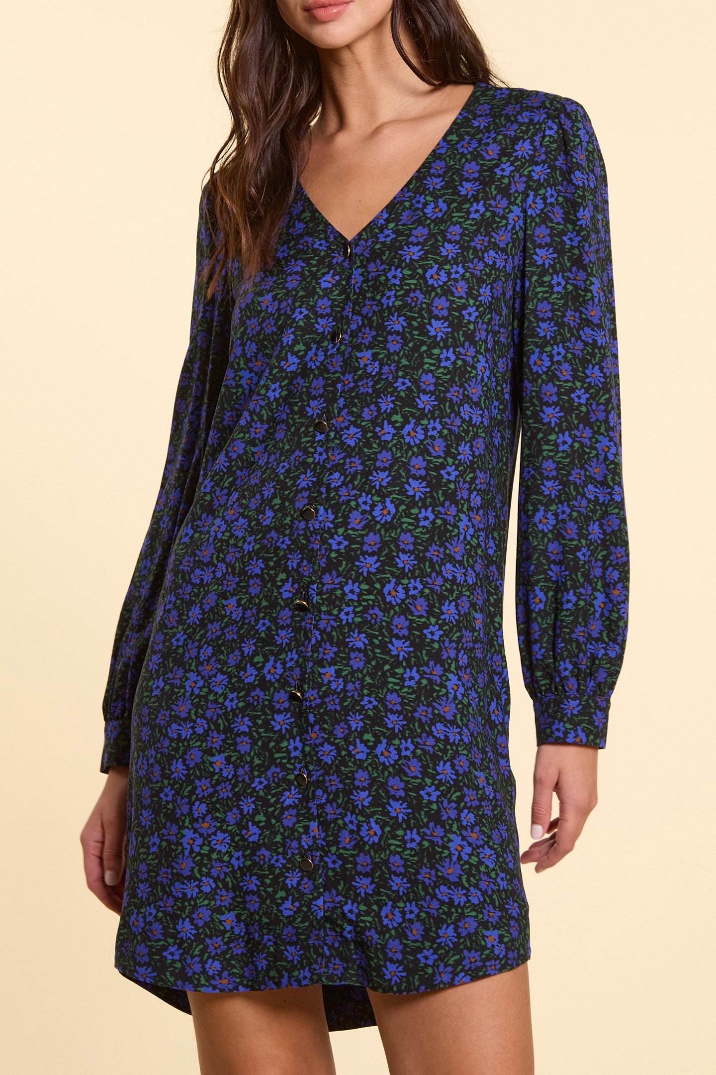 BLACK DRESS WITH WINTER FLOWERS PRINT 1