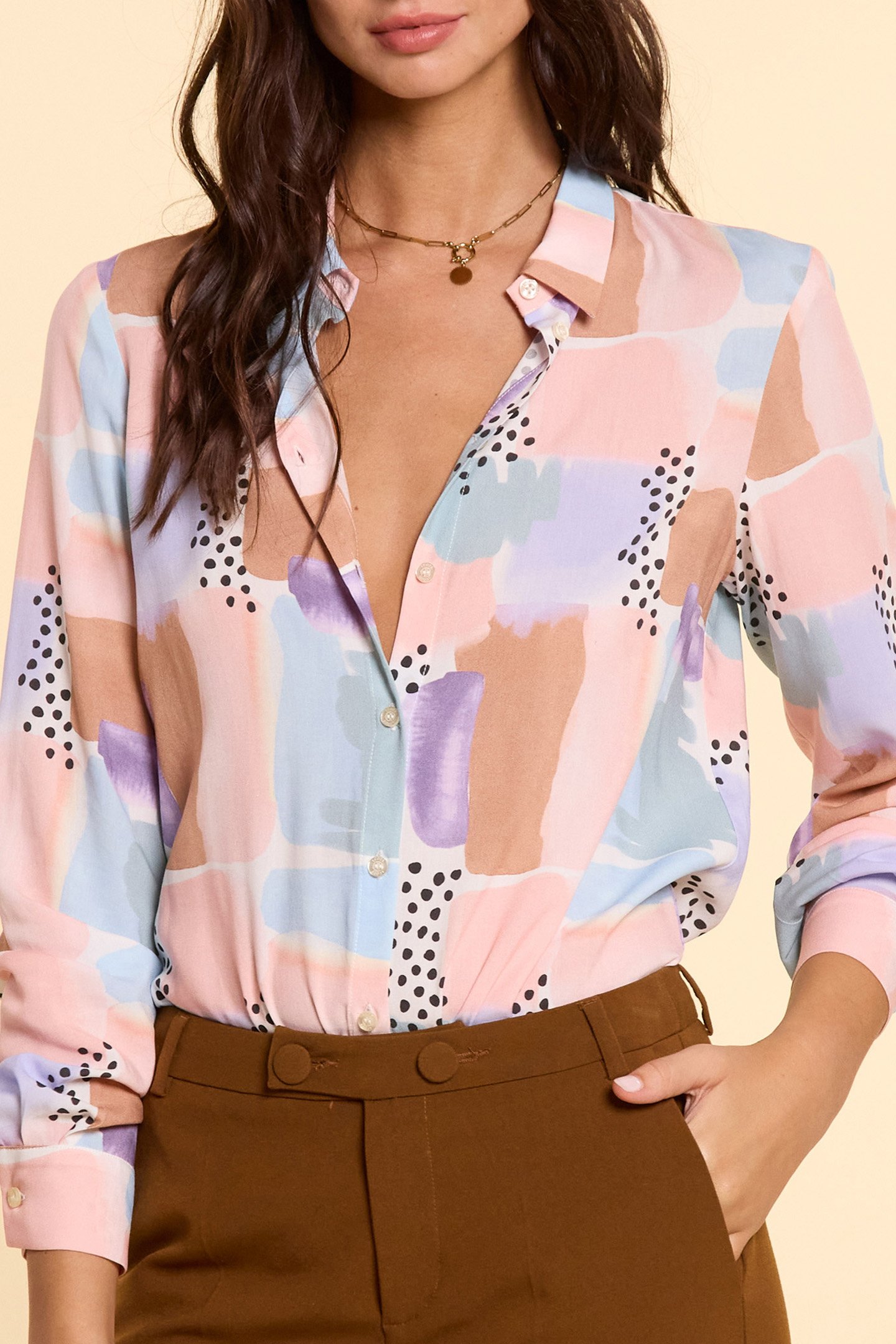 ECRU SHIRT WITH WATERCOLOUR PRINT 4