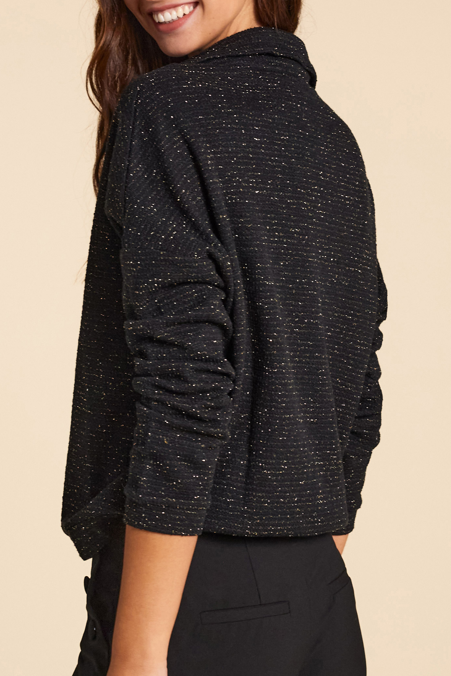 BLACK SWEATER WITH GOLD METALLIC STRIPES I.CODE 2