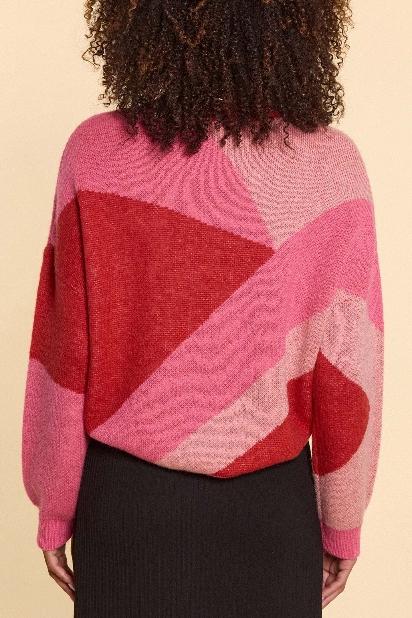 RED JACQUARD SWEATER WITH COLOR BLOCK PATTERN 2