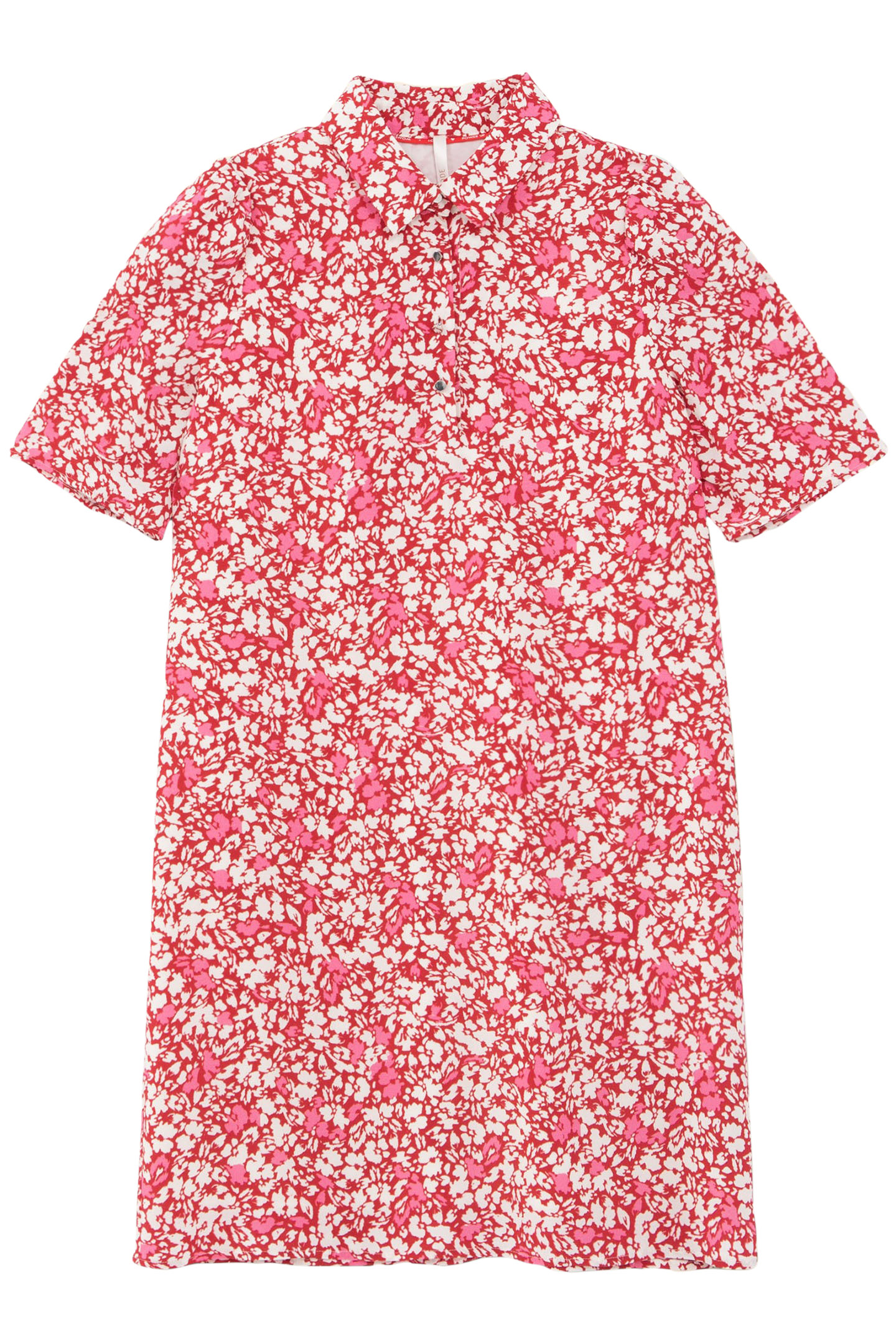 RED SHIRT DRESS WITH FLORAL TACHIST PRINT 4