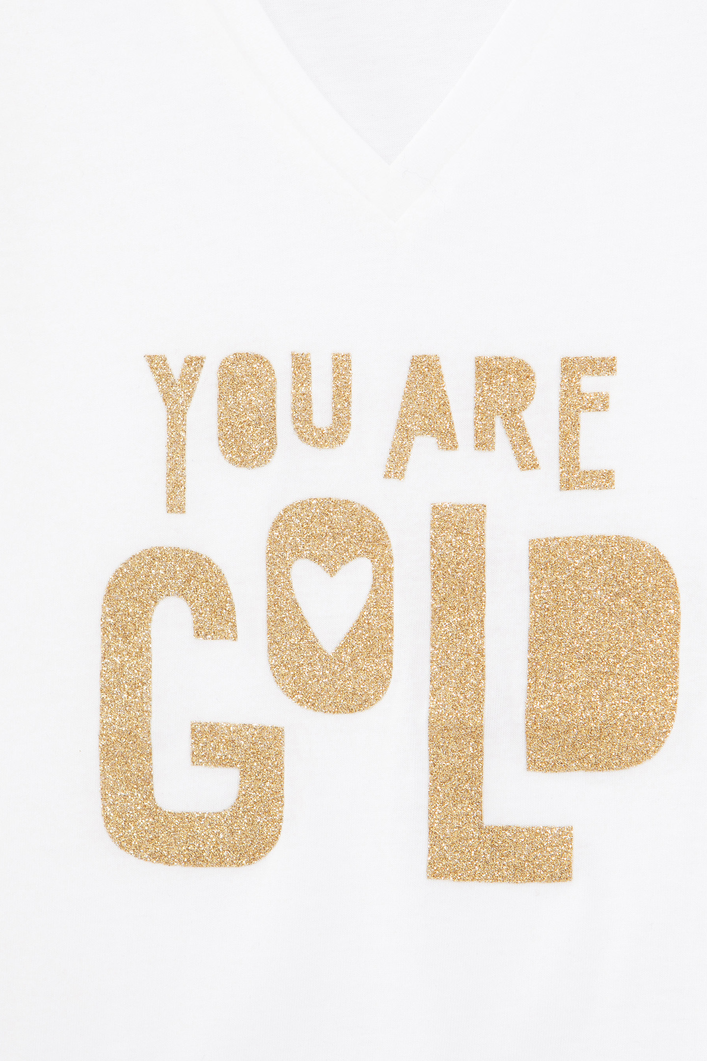 WHITE V-NECK TEE-SHIRT WITH GOLD MESSAGE 5