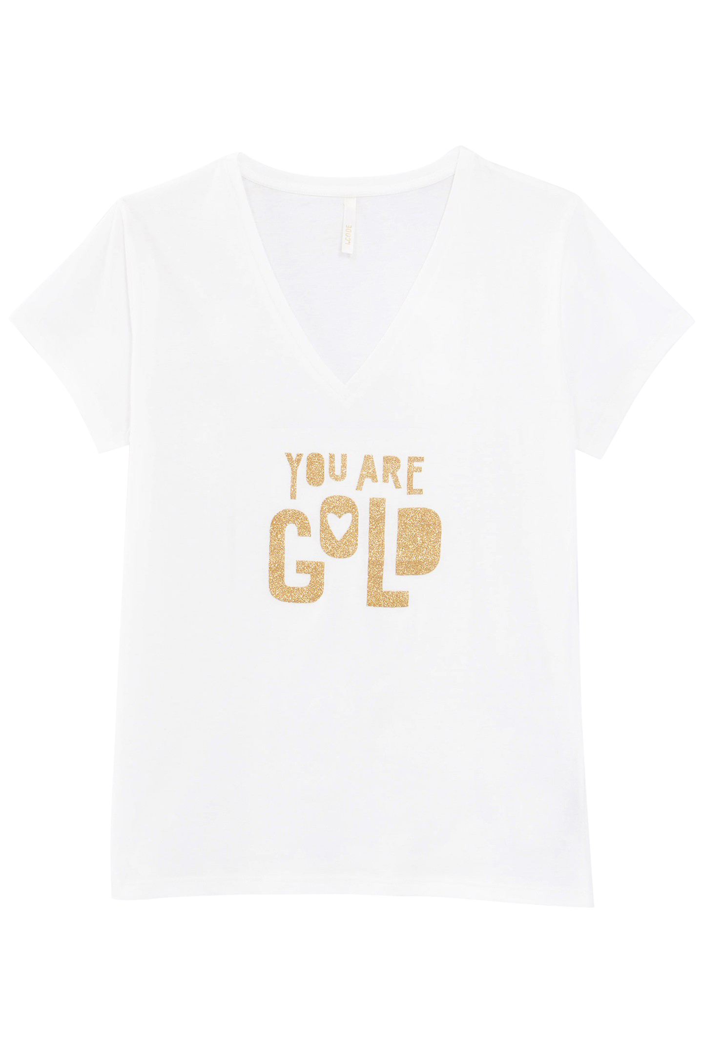 WHITE V-NECK TEE-SHIRT WITH GOLD MESSAGE 1