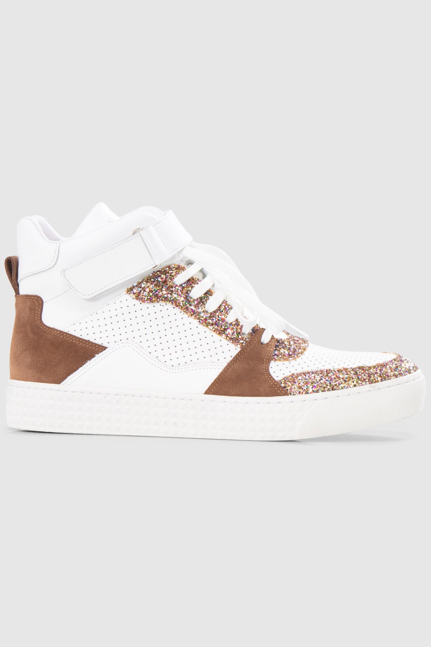 HIGH-TOP BROWN AND WHITE SEQUINED SNEAKERS by ICODE