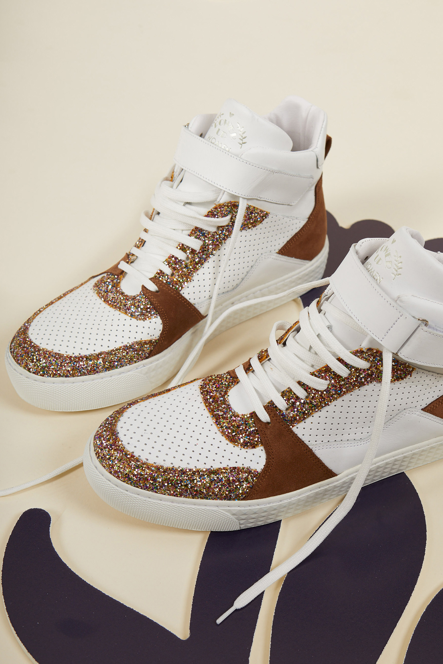 HIGH-TOP BROWN AND WHITE SEQUINED SNEAKERS 9