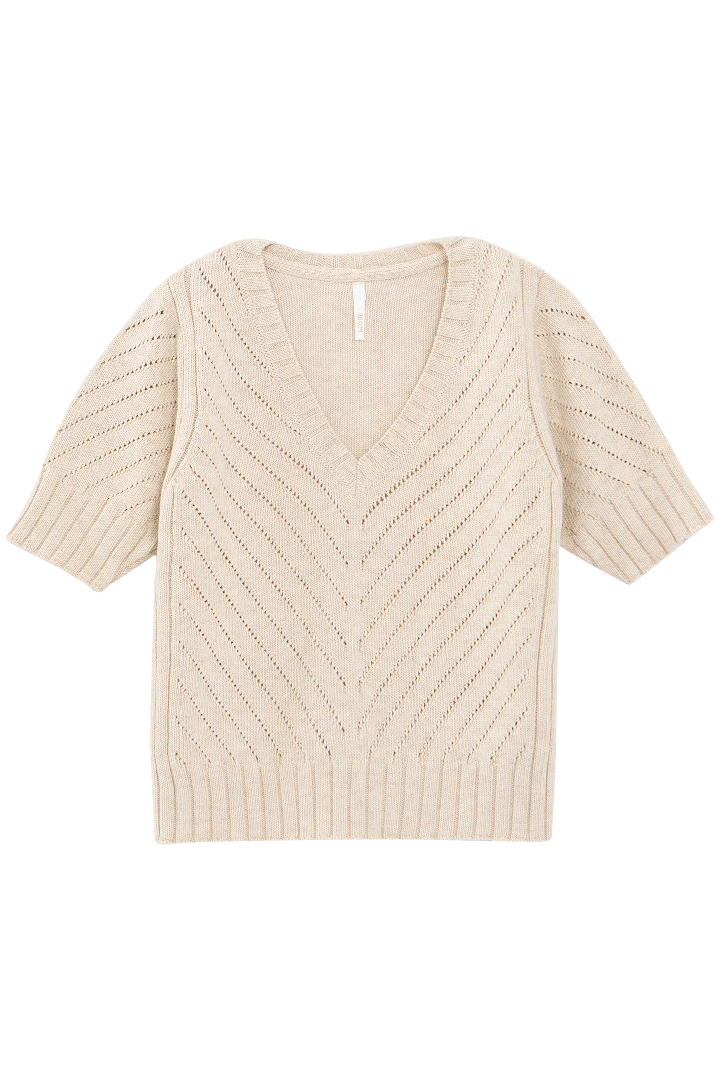 ECRU DECORATIVE KNIT SHORT SLEEVE SWEATER 3