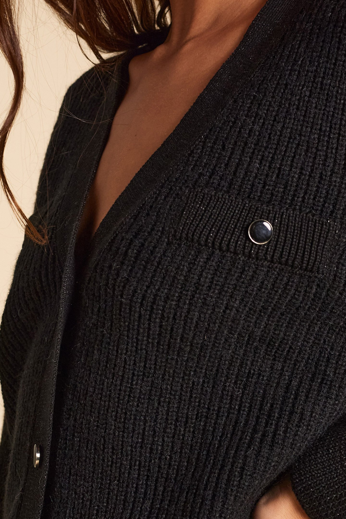 BLACK CARDIGAN KNIT FALSE CHEST POCKETS 6