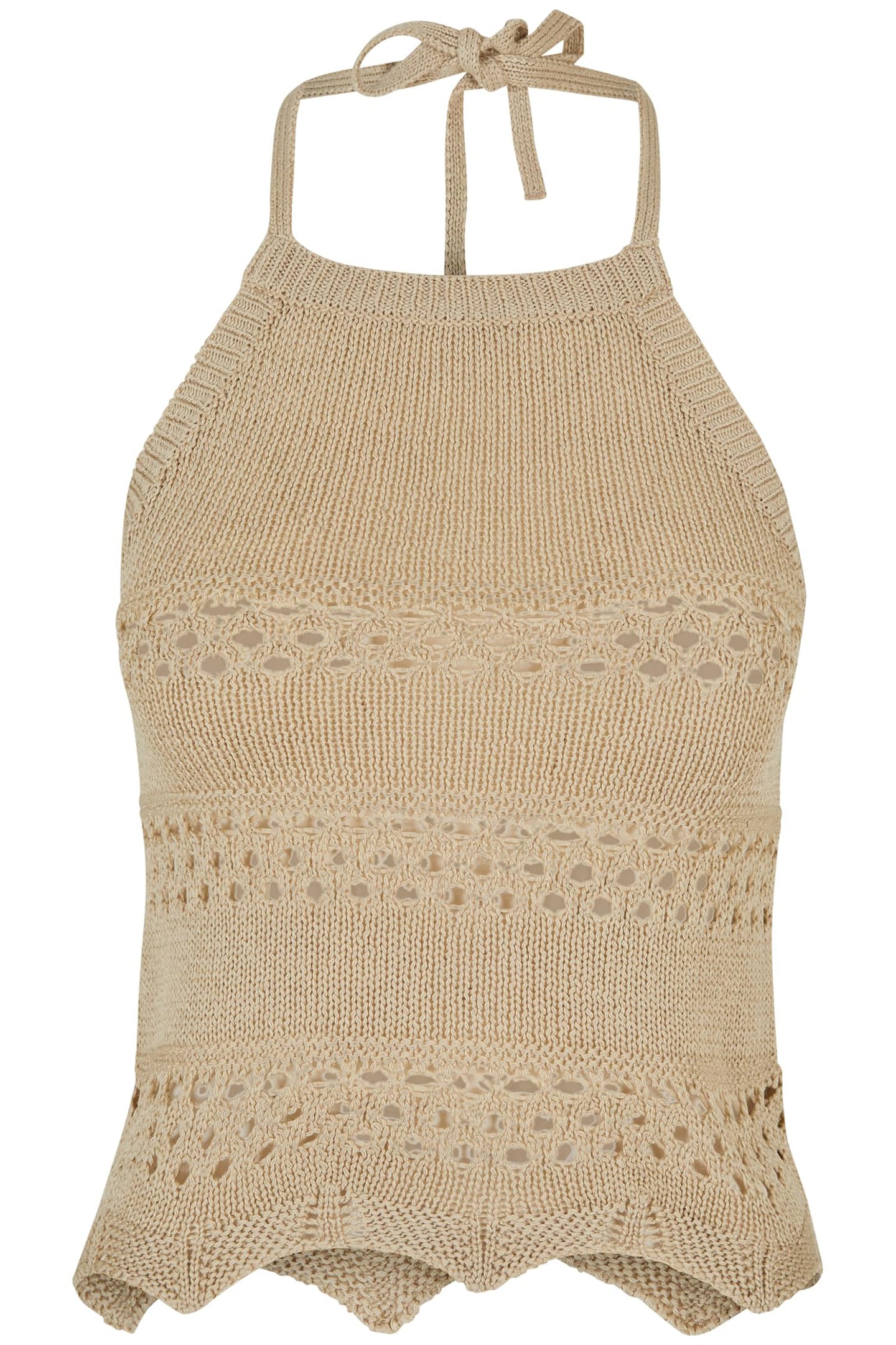 LADIES SHORT CROCHET KNIT NECKHOLDER TOP SOFTSEAGRASS 1