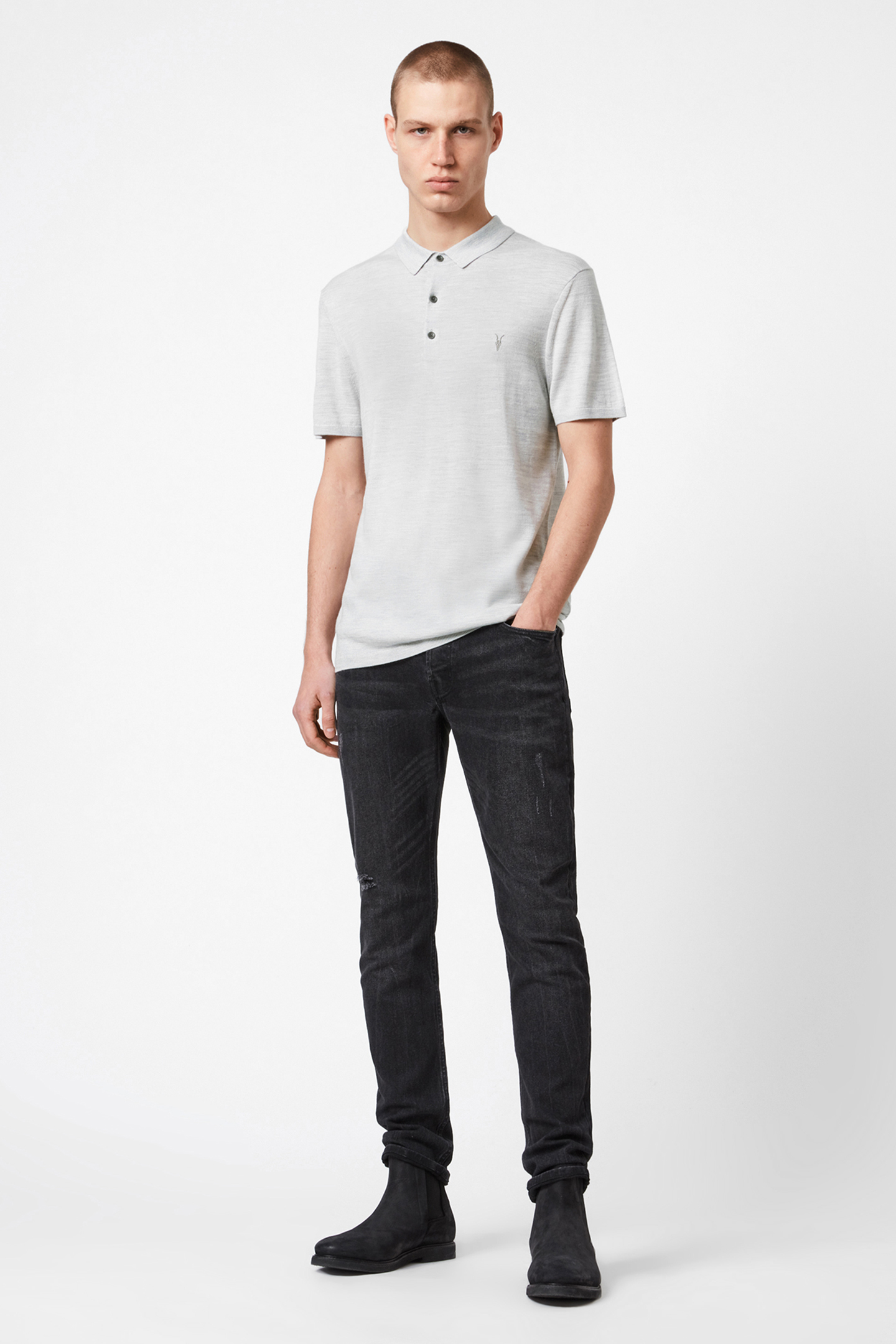 MODE MERINO SS POLO LIGHT GREY MARL 2