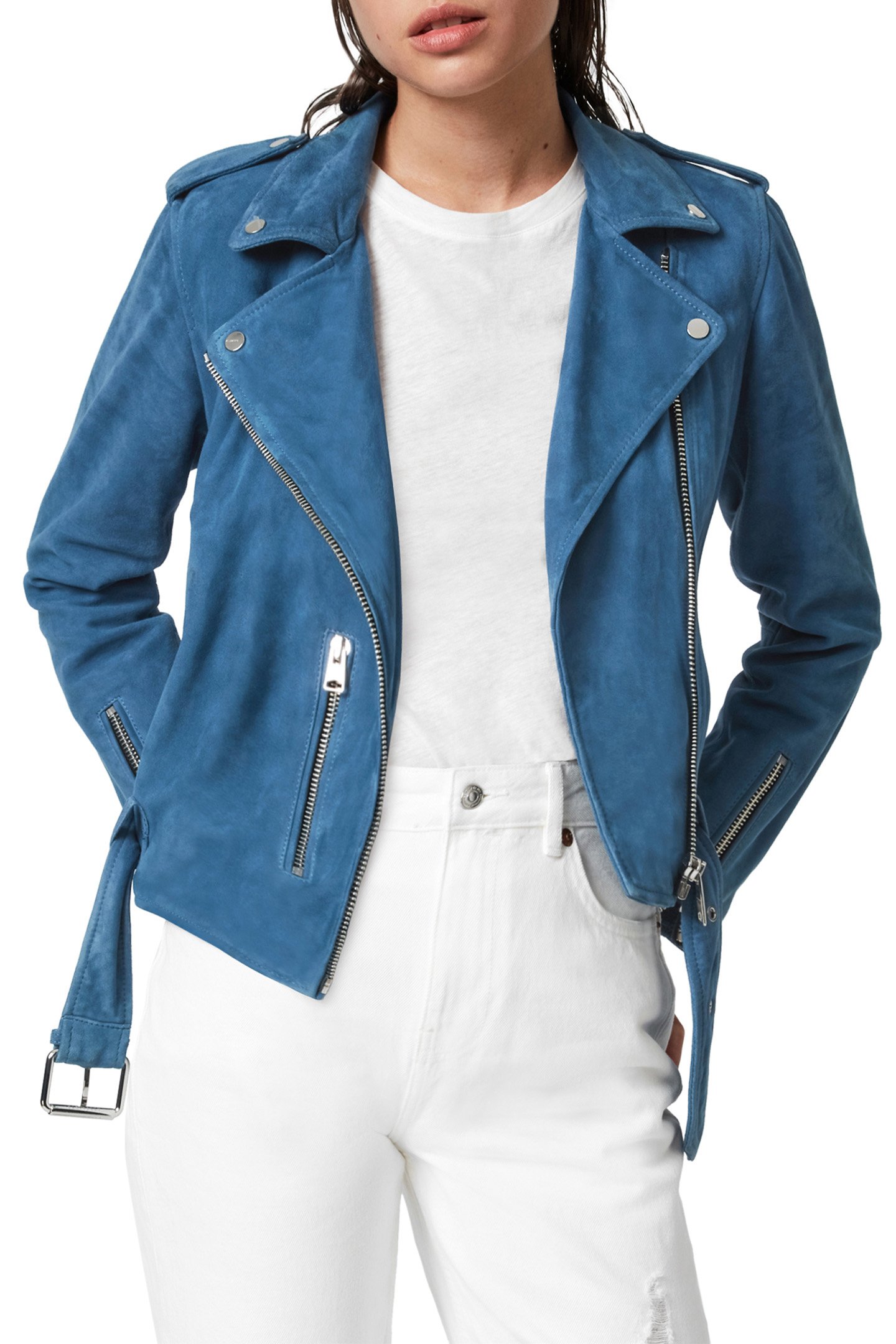 SUEDE BALFERN BIKER COBALT BLUE by AllSaints