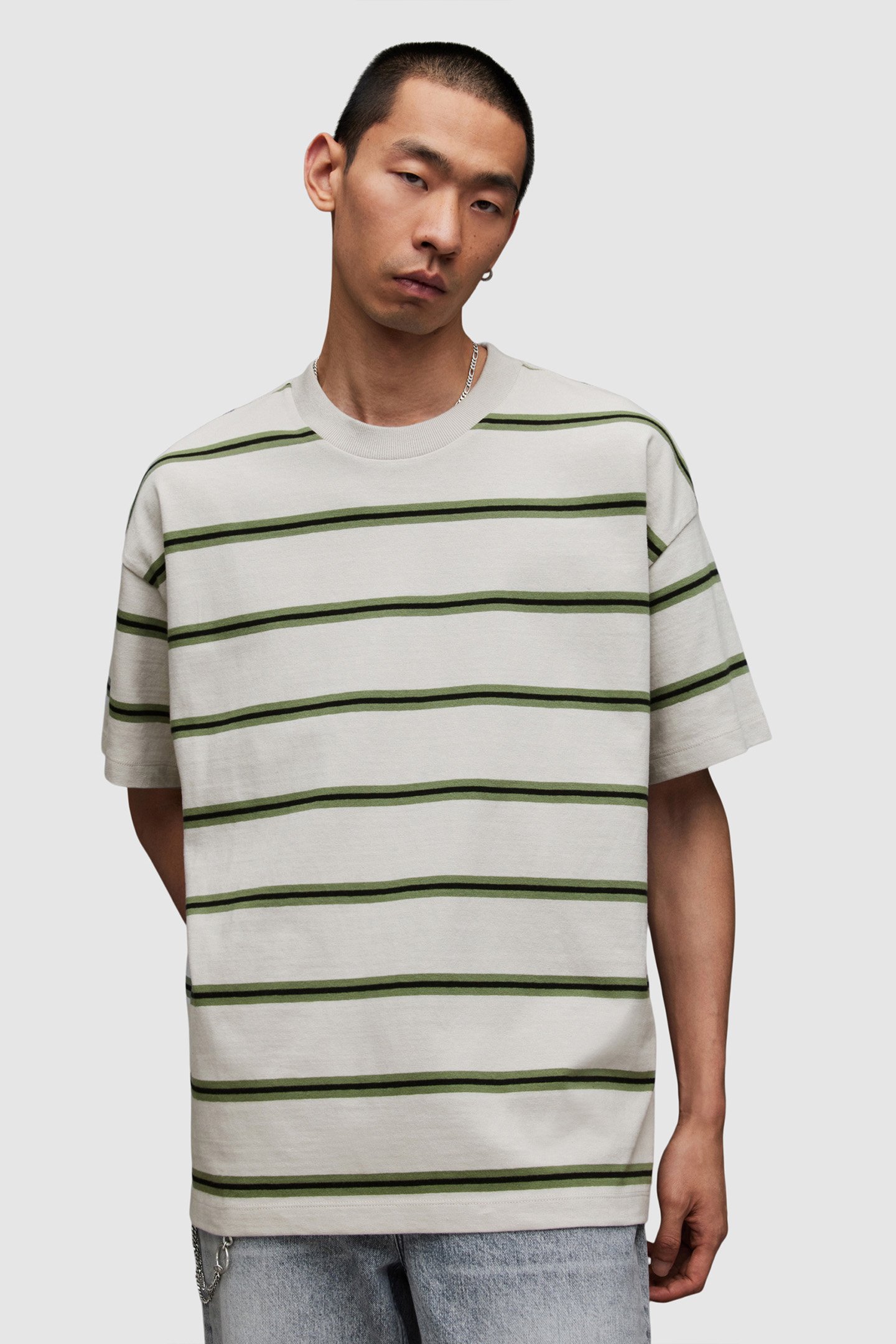 ARDEN SS CREW GRY/GREEN/WSHD BLK by AllSaints