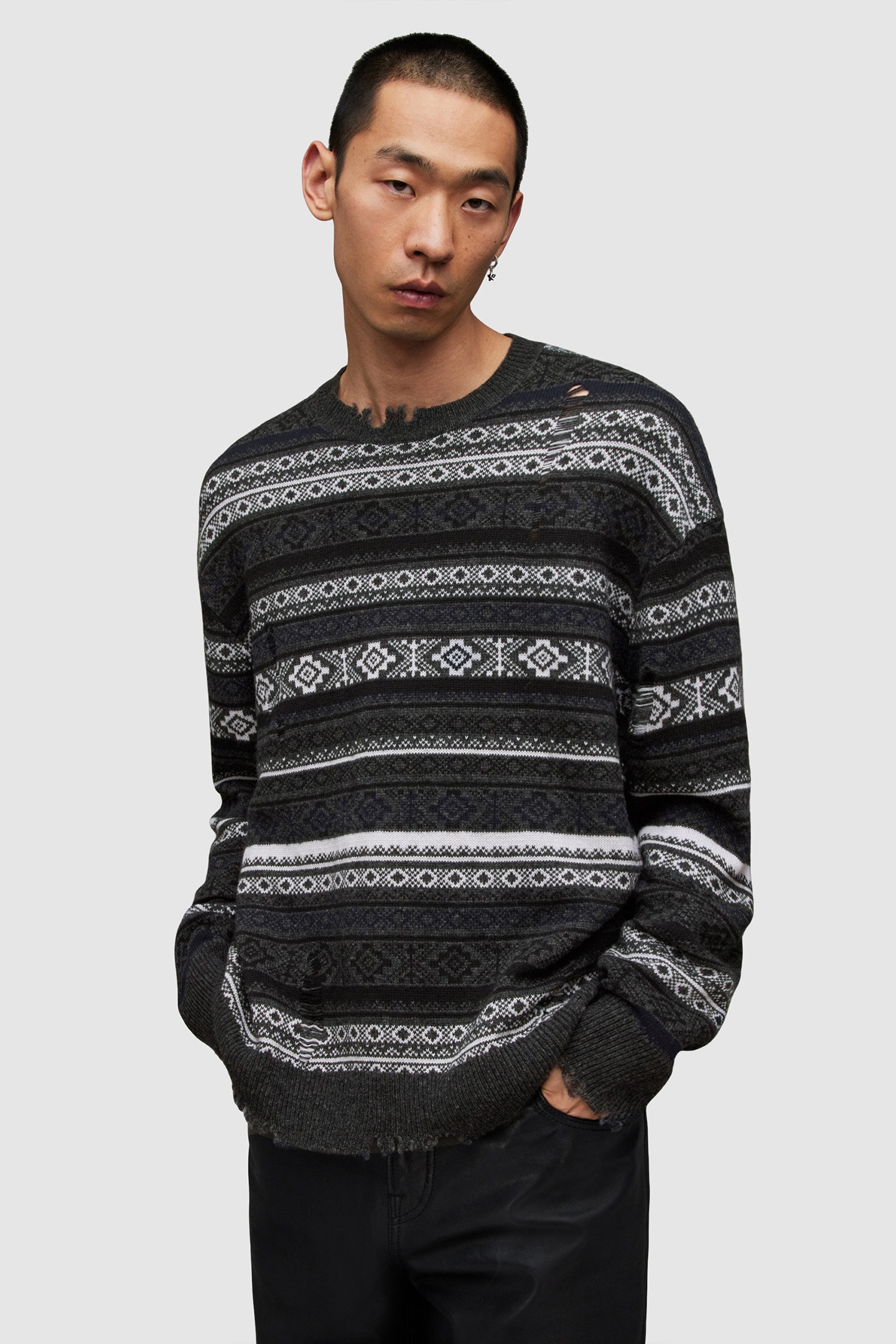 HALLDOR CREW CHARCOAL MARL by AllSaints