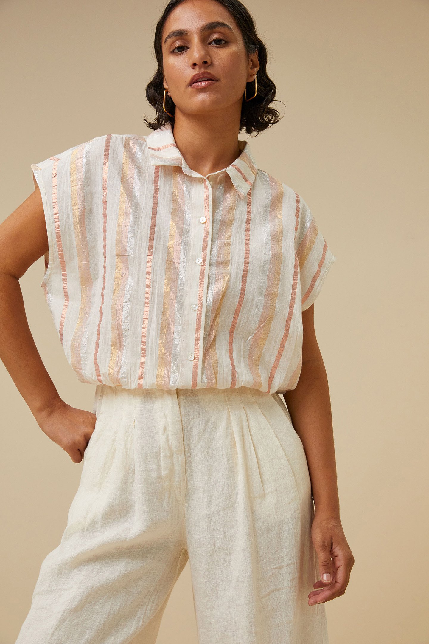 BIEKE GLOSS STRIPE BLOUSE PASTEL GLOSS STRIPE by BY-BAR