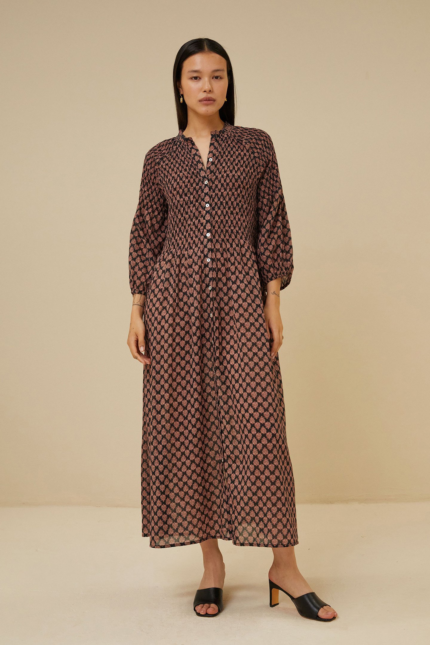 LOULOU LEAF DRESS LEAF PRINT by BY-BAR