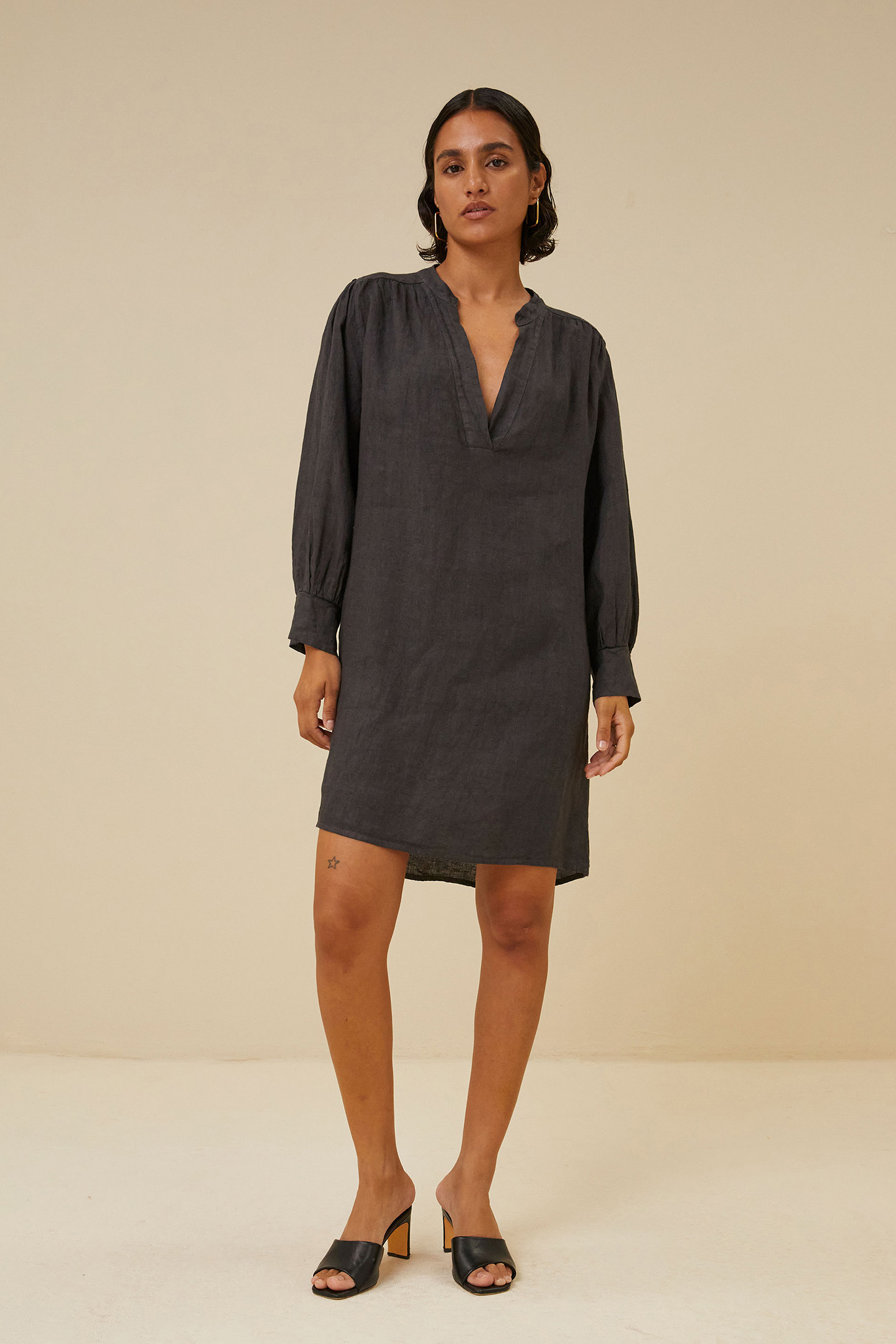 RESA LINEN DRESS JET BLACK by BY-BAR