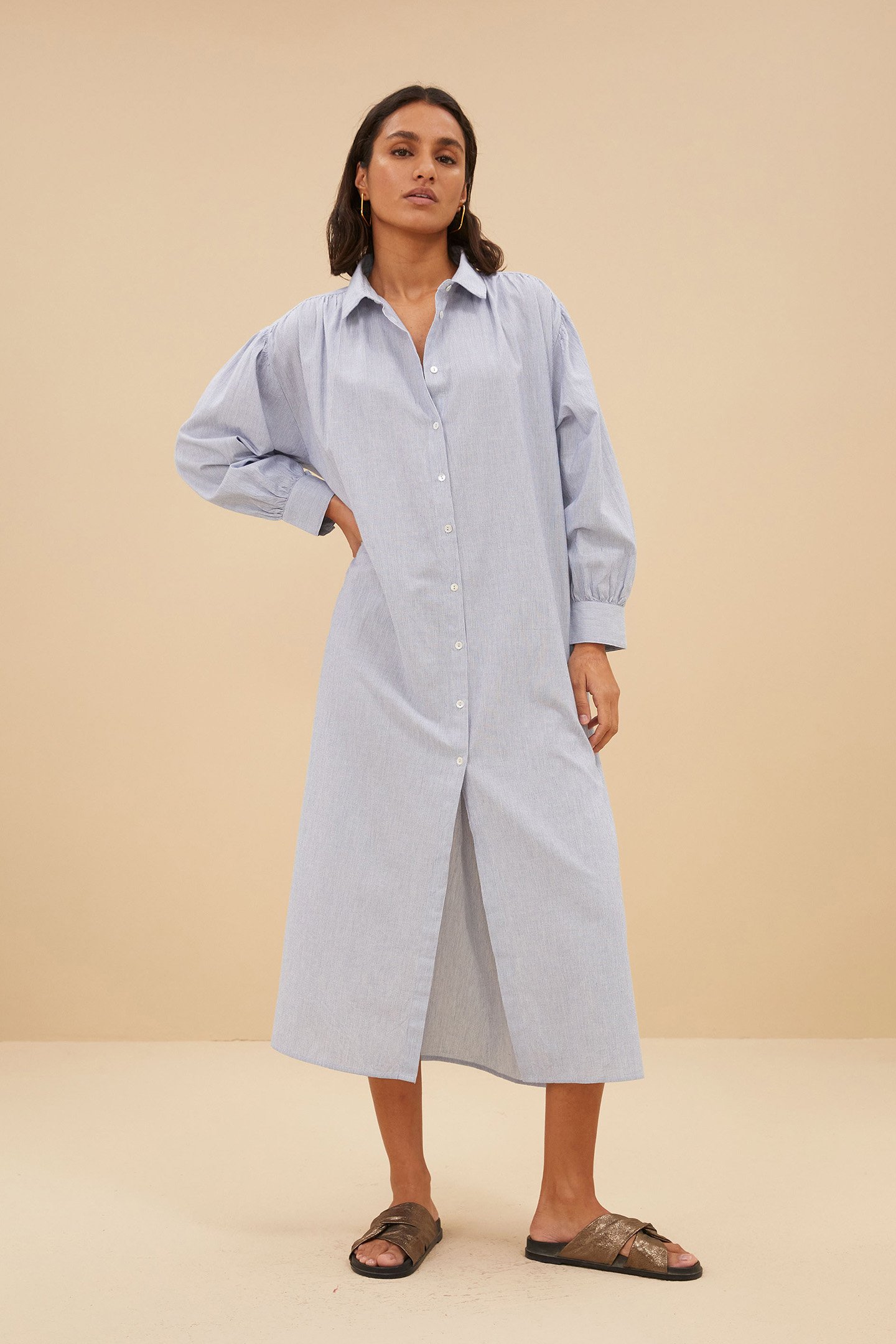 PIN STRIPE SHIRT DRESS INDI GREY by BY-BAR