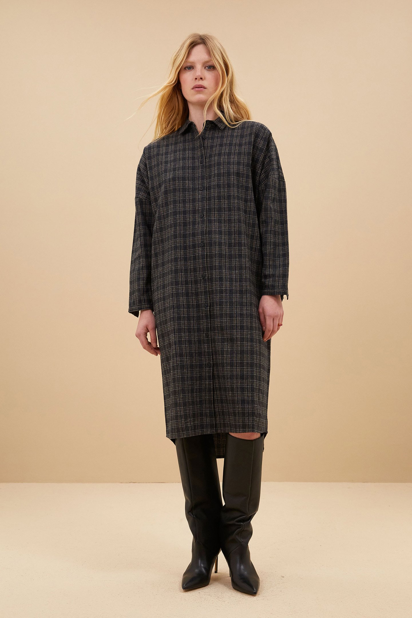 SMALL CHECK DRESS CARAMEL by BY-BAR