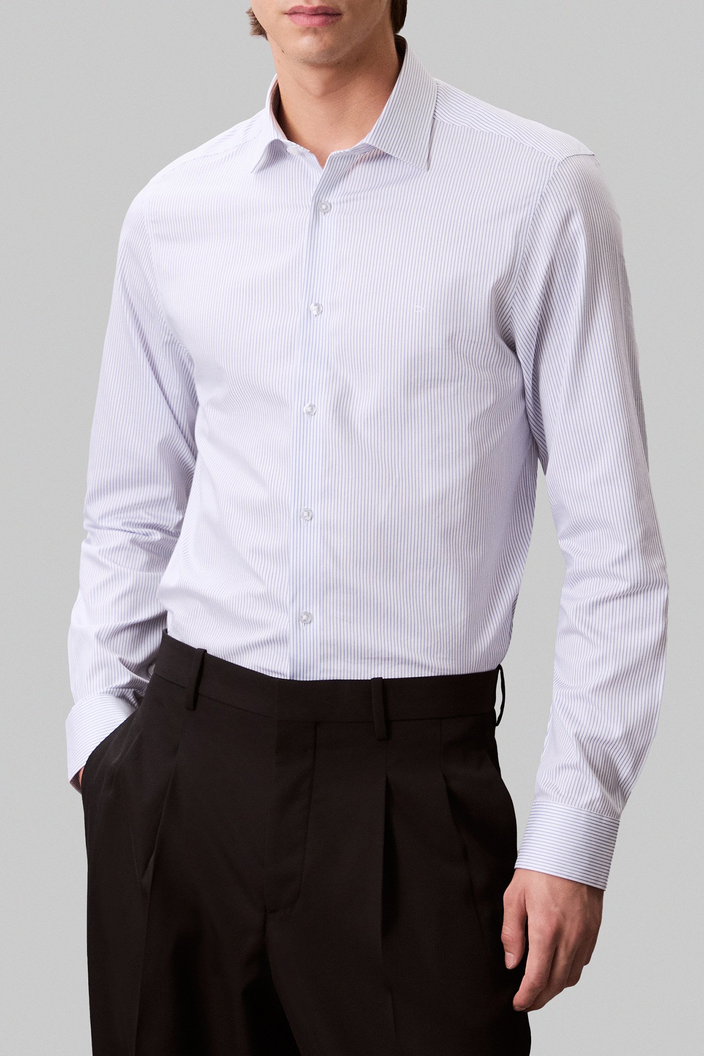 REG SFT COMF STR STP SHIRT DUSTY BLUE by Calvin Klein